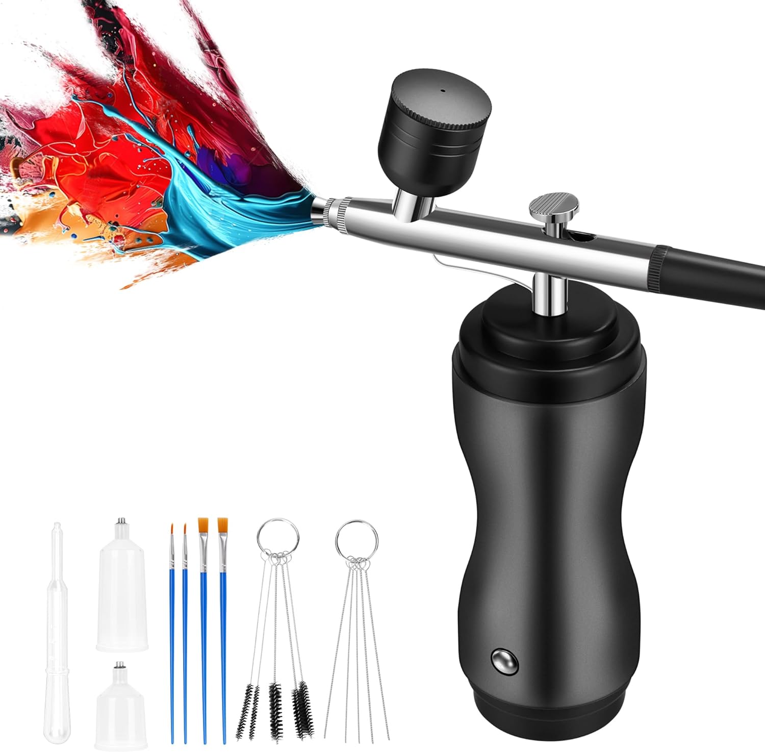 Airbrush Kit with Compressor Cordless - 48PSI High-Pressure,60min Working Time,Portable Air Brush for Nails, Handheld Spray Machine with 0.3mm Nozzle for Makeup Painting Model Barber Cake (Black)