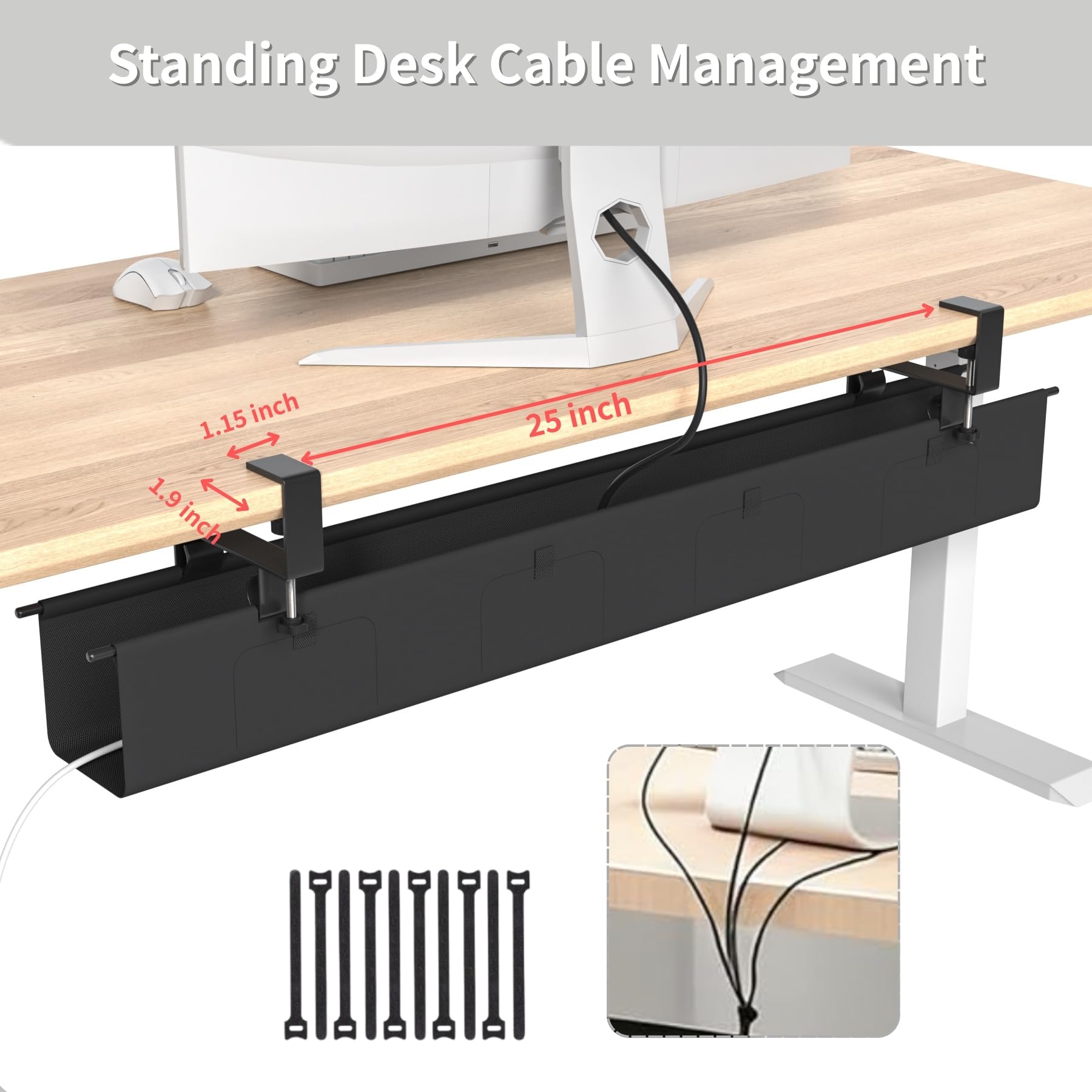 Bandeja de gestión de cables para debajo del escritorio, organizador de cables de 47.5 pulgadas para mesa, gestión de cables resistente para oficina y hogar, color negro