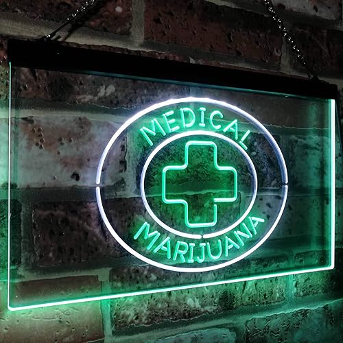 Miniatura 3 de Cruz médica de marihuana vendida aquí pantalla interior doble color LED neón letrero blanco y verde 24 "x 16" st6s64-i3084-wg
