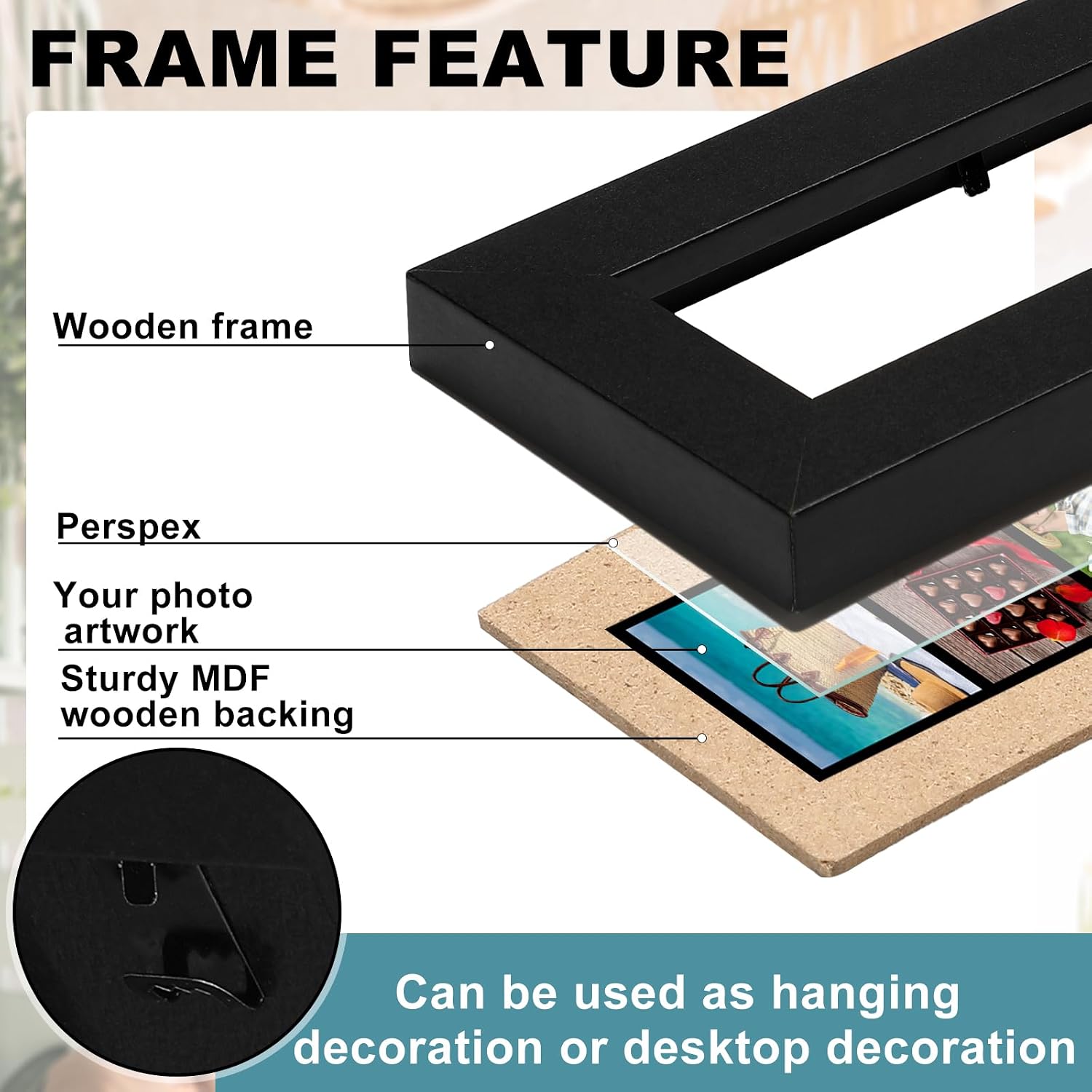 Briwooody 4 Pack Photo Booth Frames 2x6 Photo Strip Frame with Stand Wooden Wall and Tabletop Display Film Picture Holder with Clear Glass for Wedding Grad Baby Shower Picture Booth(Black)