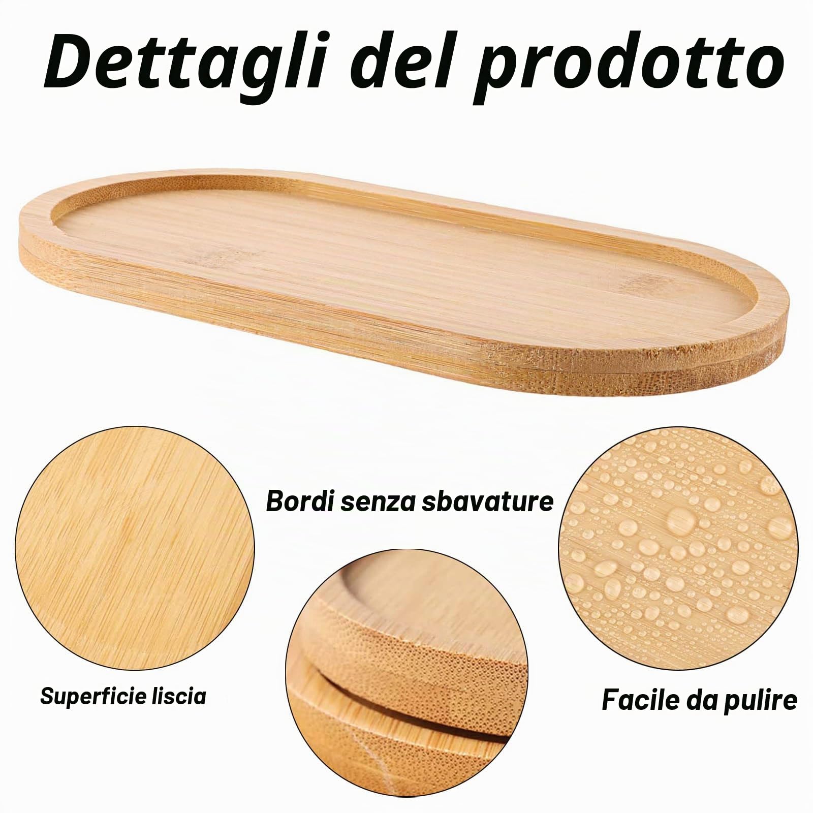 6 Pezzi 16.7 * 8cm, vassoi ovali in bambù, vassoi in legno, piccoli piatti da portata in legno, sottobicchieri per tè e caffè torta