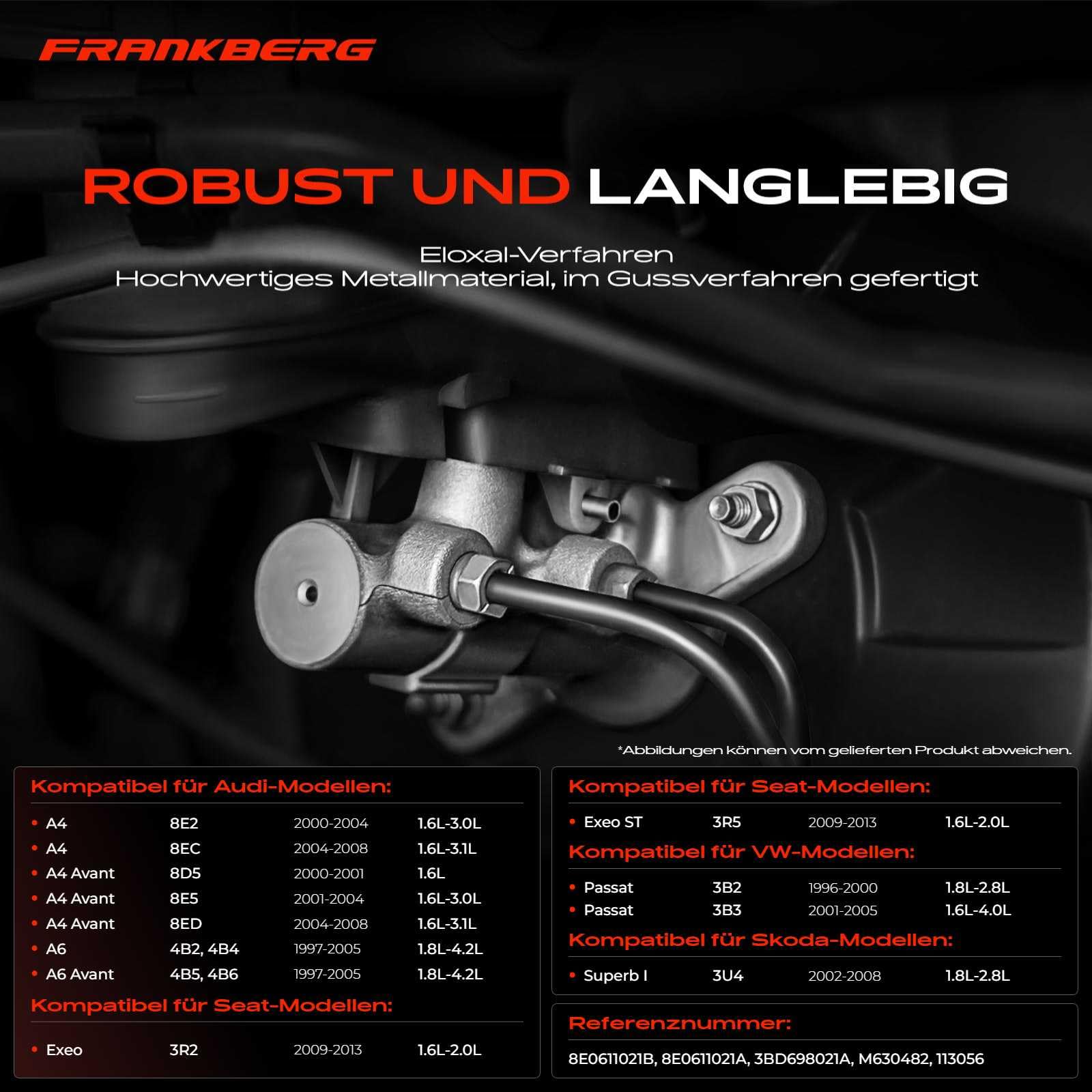Frankberg Hauptbremszylinder Bremszylinder Kompatibel mit A4 8E2 B6 1.6L-3.0L 2000-2004 A6 4B2 C5 1.8L-4.2L 1997-2005 P.a.s.s.a.t 3B3 1.6L-4.0L 2001-2005 Replace# 8E0611021B