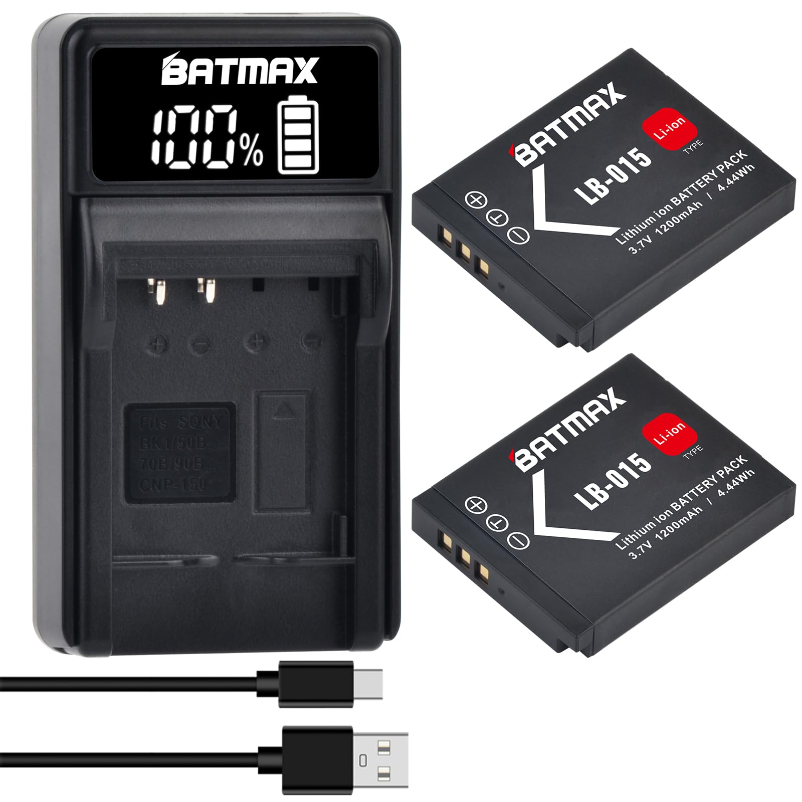 Batmax 2 Packs LB-015 Battery + LED USB Charger for Kodak PIXPRO WPZ2 Digital Cameras