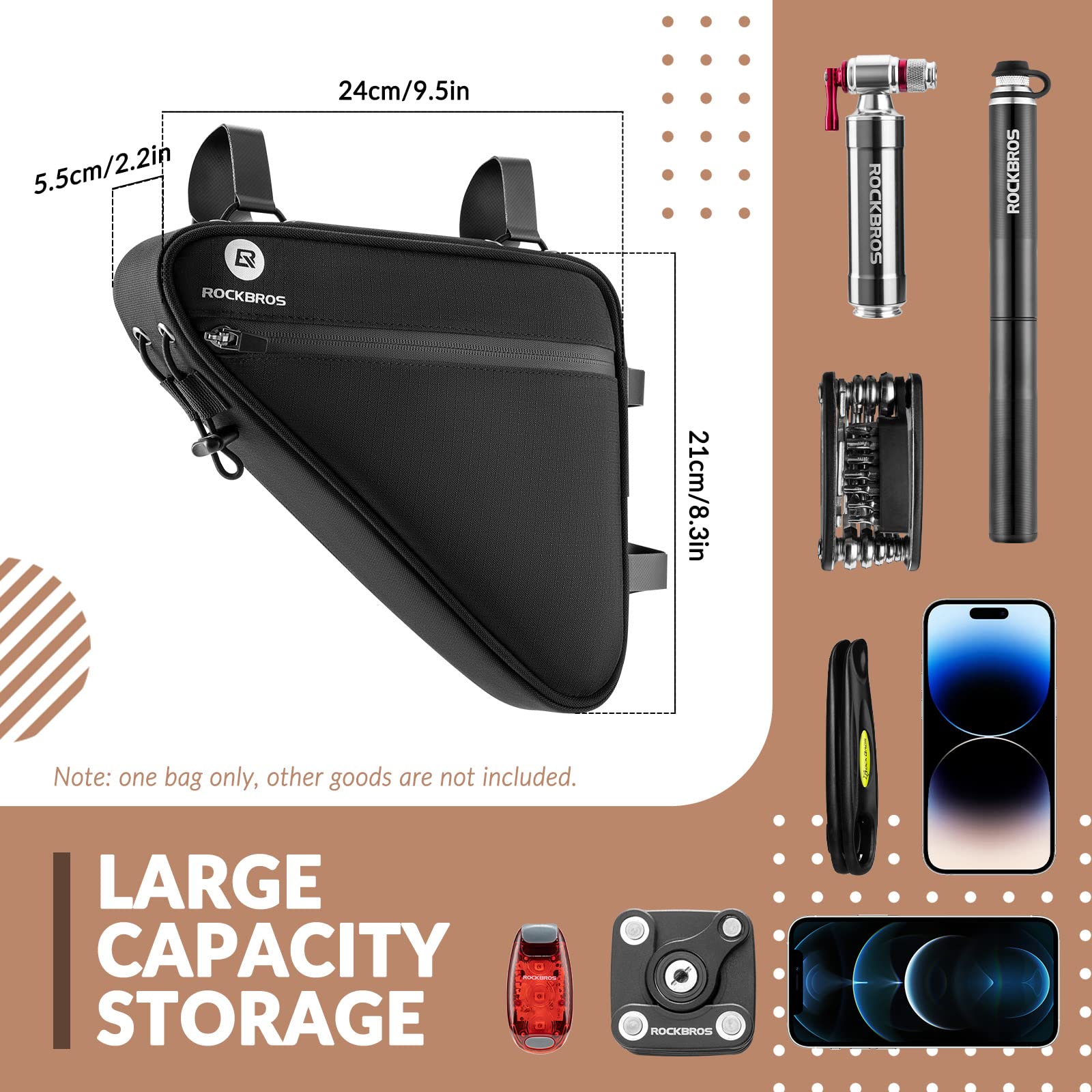 Sac Triangle Vélo ROCKBROS 2,9L - Imprméable Tube Avant - Bande Réfléchissante