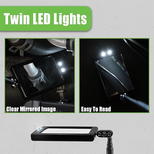 Miniatura 3 de GRIP Espejo de inspección LED telescópico – Se extiende de 11 a 34 pulgadas – Acero inoxidable – Luces LED gemelas – Espejo de rótula doble de 2.5 x