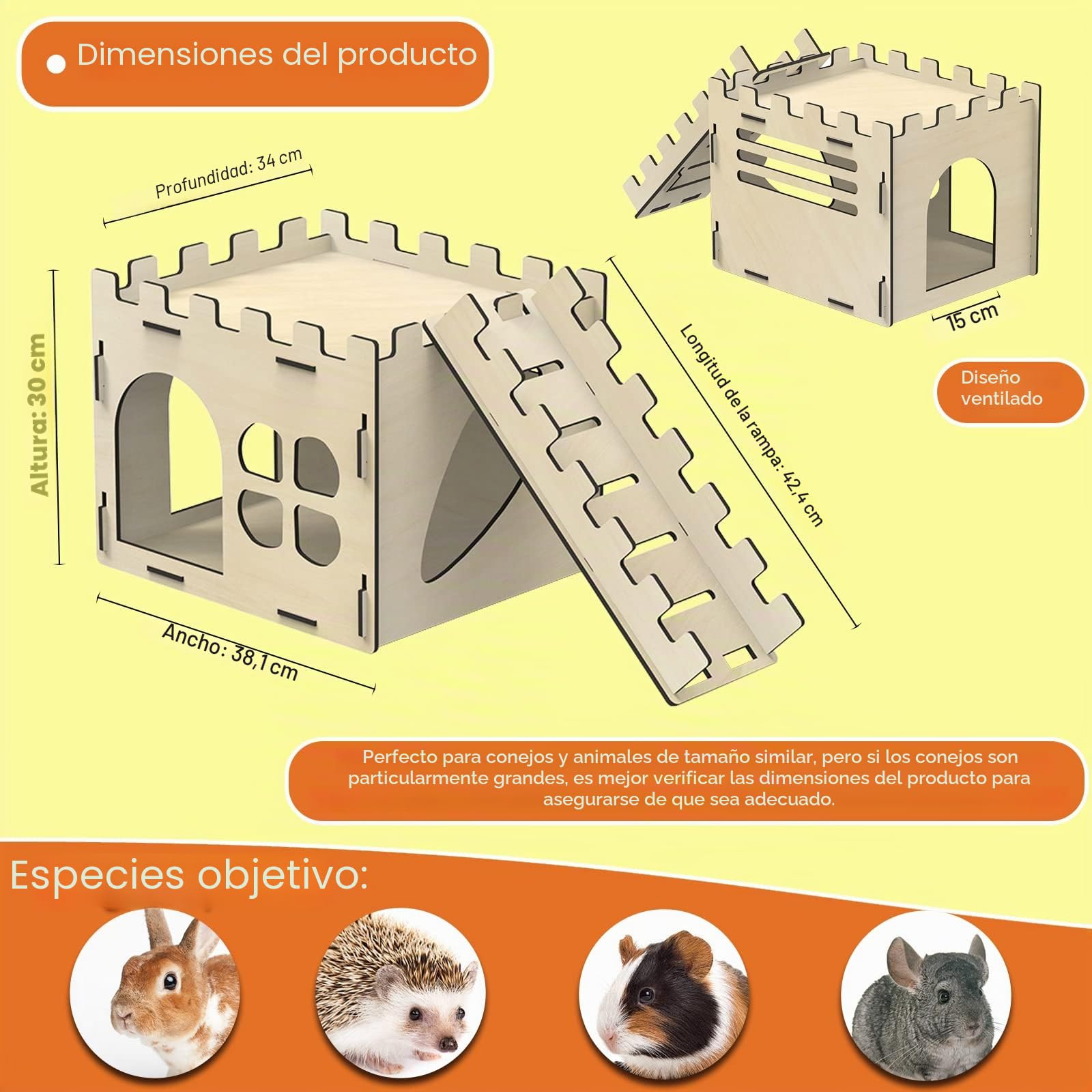 HIIMALEX Castillo de Conejo Extra Grande y Resistente para Conejos de Interior, casa de Juegos con escaleras, Bordes Redondos, hábitats Desmontables para Conejo, Erizo, cobaya, Chinchilla, hámster,