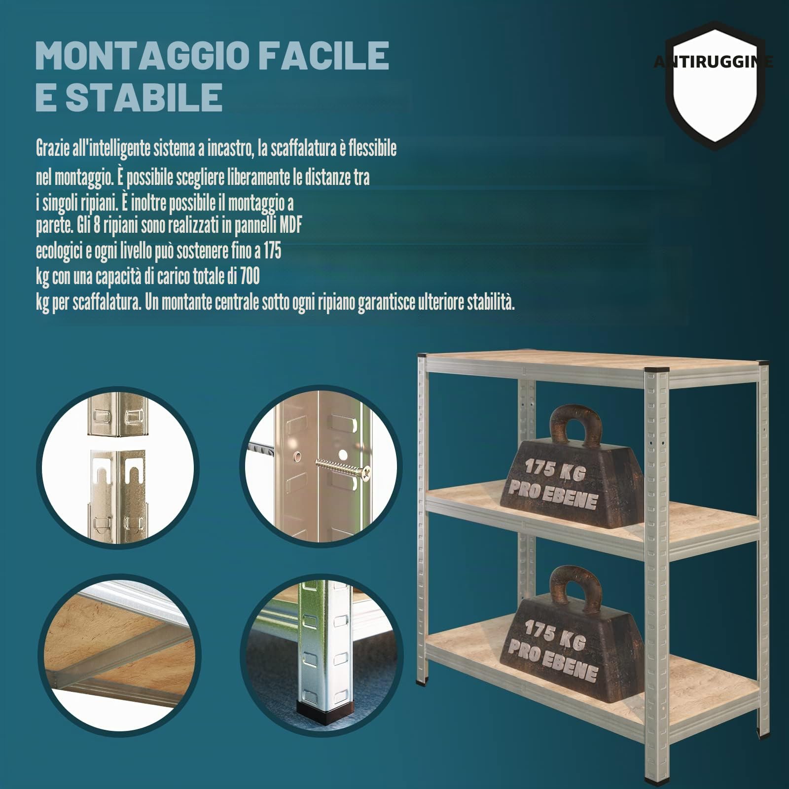 Deuba MONZANA® Scaffale in Metallo 2pz 160x90x40cm 700kg Scaffalatura Officina Magazzino 5 Ripiani MDF