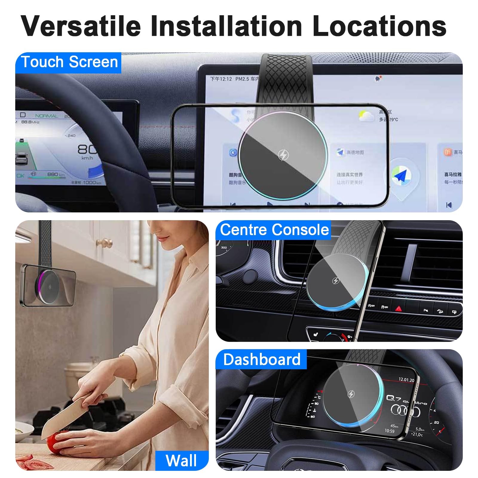 Caricatore Wireless Auto per Magsafe,Magnetic Car Ricarica con Funzione di Ricarica,nano ventosa,Rotazione a 360°,Pieghevole a Piacere,Compatibilità con iPhone Series 15/14/13/12