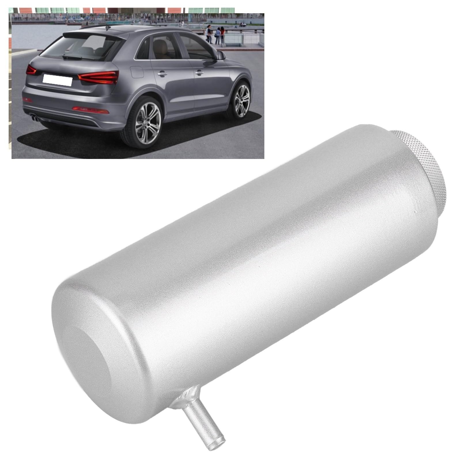 Pojemnik na płyn chłodzący 1 szt. Uniwersalny aluminiowy zbiornik na olej samochodowy 0,8 l, wyrównawczy płynu chłodzącego, przelewowy(Sliver)