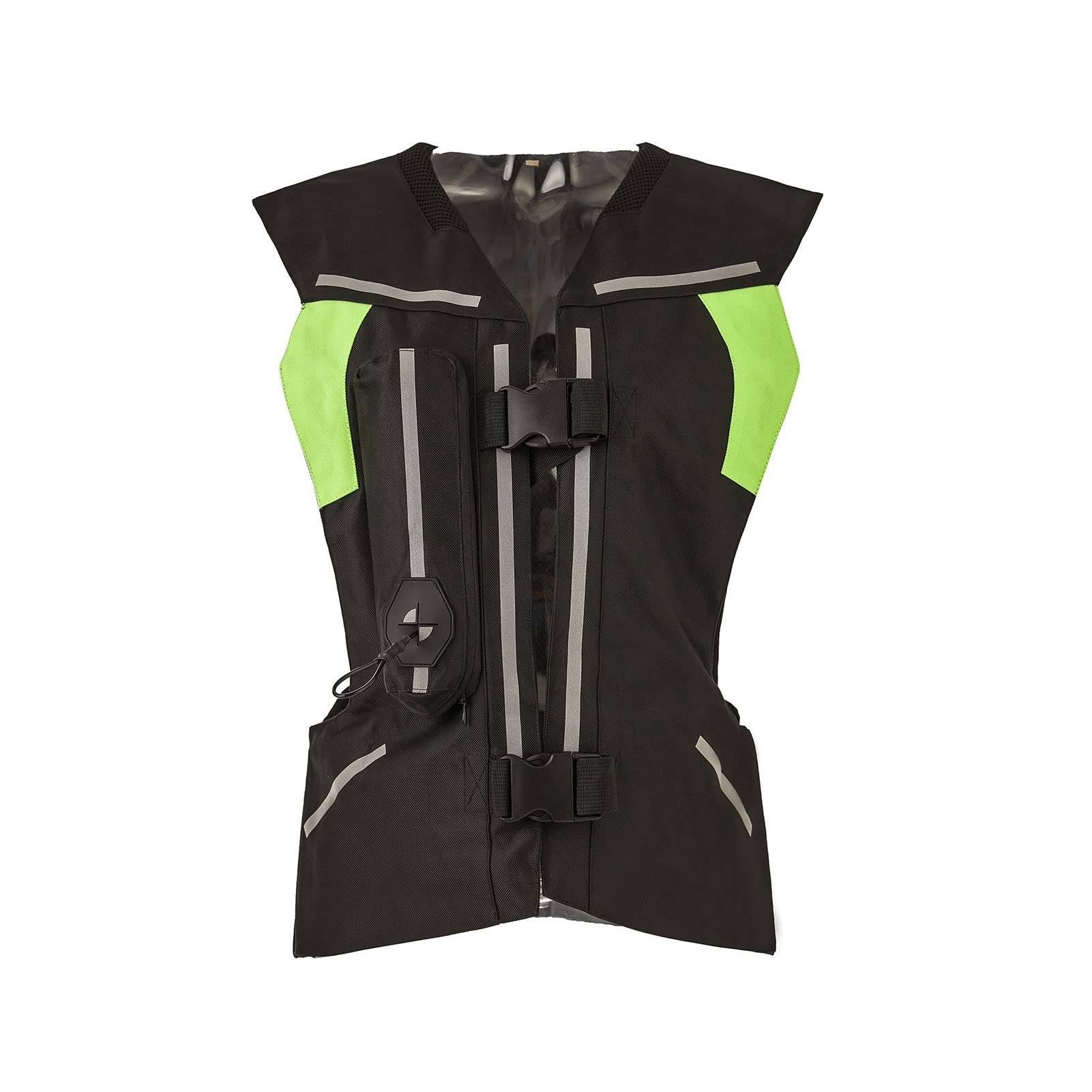 Chaleco con airbag para Motocicleta, Chaqueta Protectora Inflable para Carreras, Alta Visibilidad con Cartucho de CO2 (Negro L)