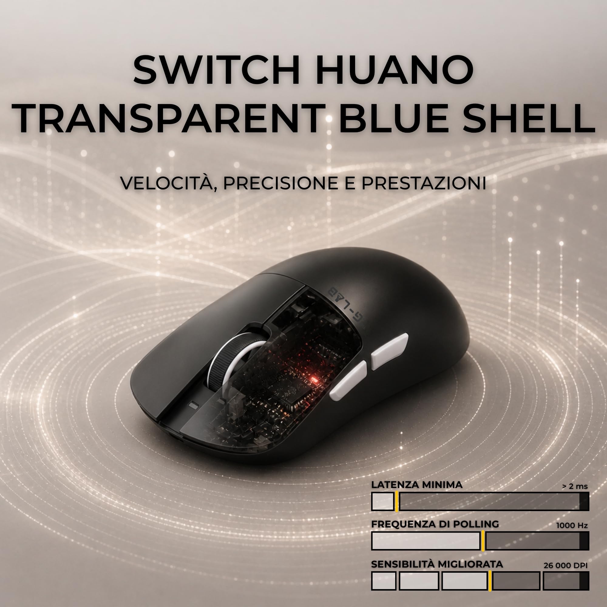 THE G-LAB Kult Elite M100 - Mouse Gaming con Sensore Ottico PixArt 3395, 26.000 DPI, 1.000 Hz, Pattini 100% PTFE - Mouse Wireless Tri-Mode 2,4 GHz/Bluetooth/Cablato, 100 Ore di Autonomia e Software