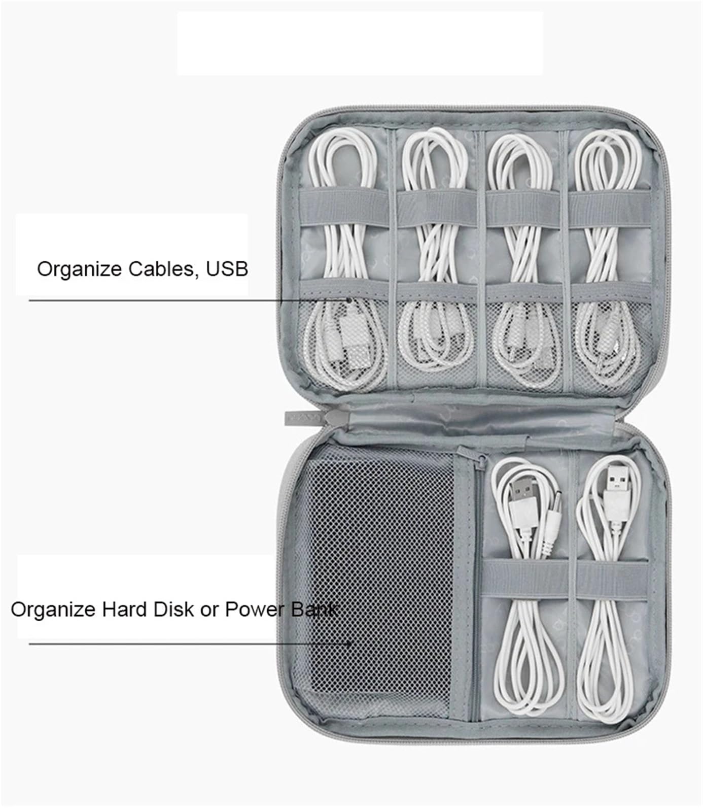 Torba na akcesoria elektroniczne, Akcesoria elektroniczne Kabel USB Etui do przechowywania kabli Cyfrowa organizacja(Large Gray)