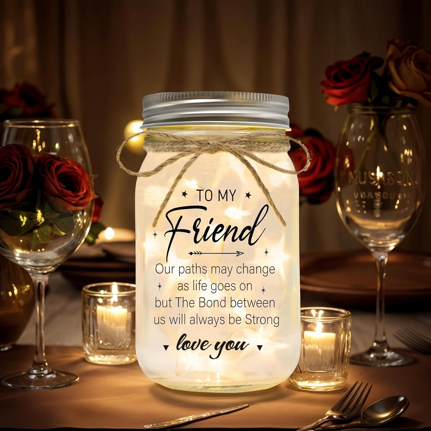 Friendship Gifts for Women, Mason Jar Night Lights for Friend, Gifts for Friends Best Friend Birthday Gifts, Thankgiving Christmas Gifts for Women,Gift for BFF (Friends1, Friends1) - Image 4
