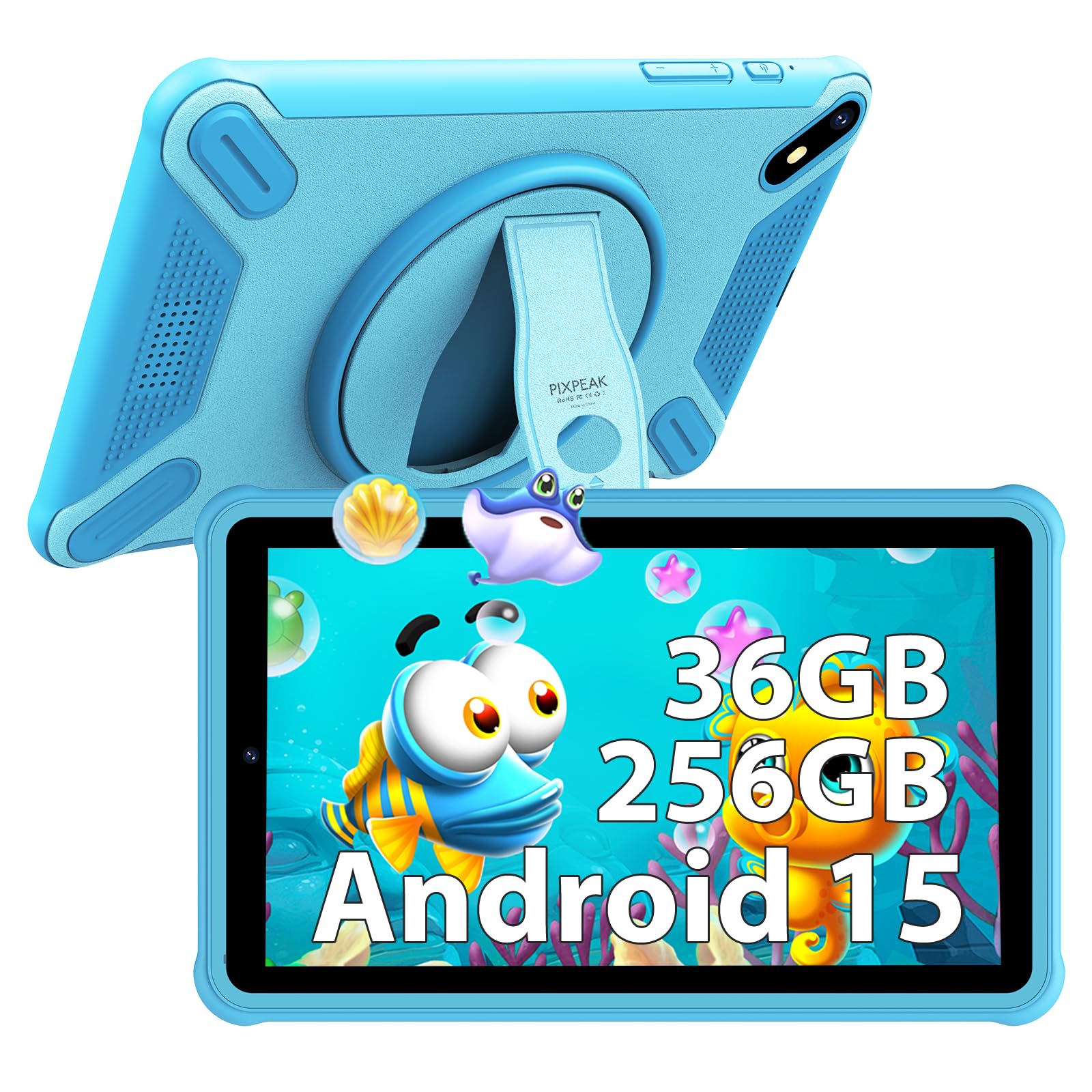 PIXGOOD 7" Tableta para niños, 36GB RAM 256GB ROM (SD Expandible), Android 15 Tablet, Widevine L1, Control Parental, Pa…