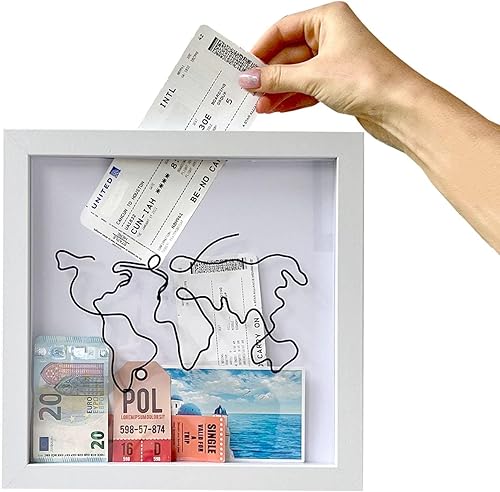 Caja de archivo de aventura  Caja de sombra de boletos con ranura, marco de caja de sombra de archivo de aventura de viaje, caja de sombra de carga