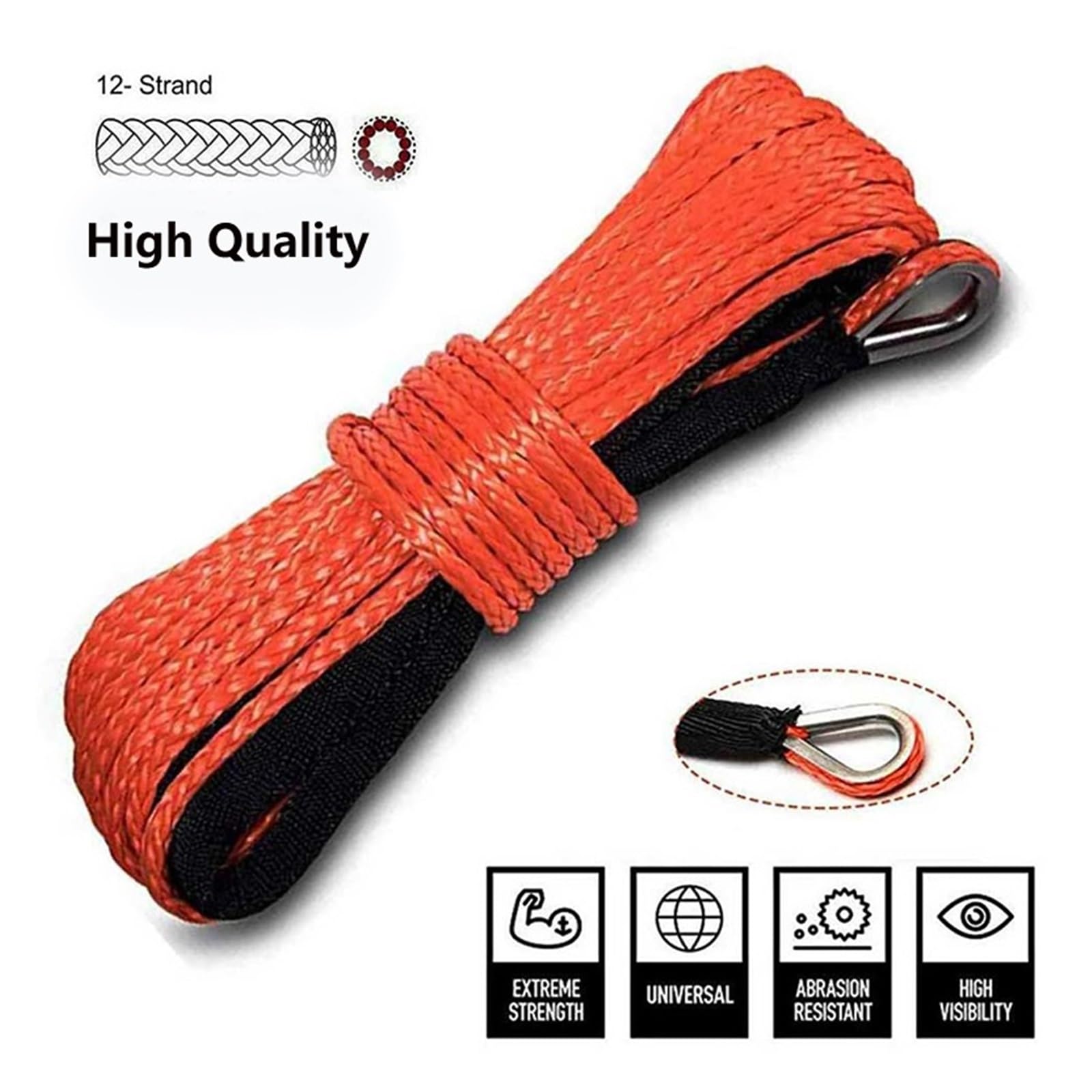 15M Wciągarka Holownicza Lina Linowa 5mm/6mm/7mm Włókno Syntetyczne 5800lbs/7700lbs/9300lbs Dla ATV UTV SUV Solidna I Niezawodna(5mmx15m red)