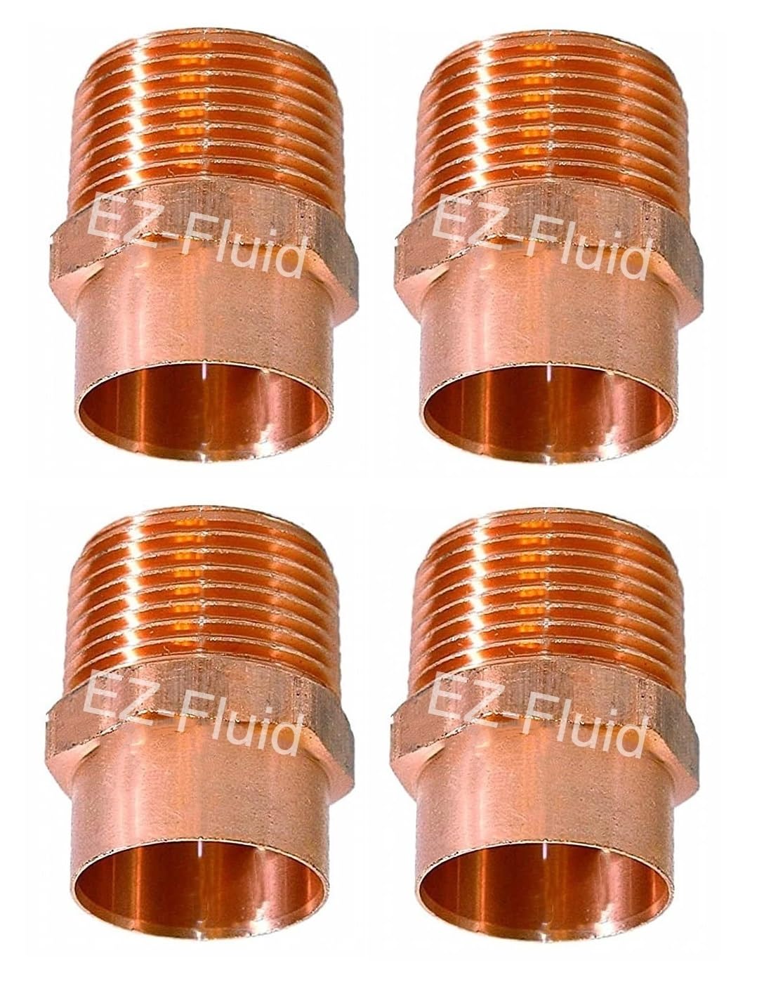EZ-FLUID - Confezione da 4 adattatori maschio in rame C X MIP LF da 2,5 cm, raccordi a pressione in rame, connessione a saldatura per tubi idraulici residenziali e commerciali.