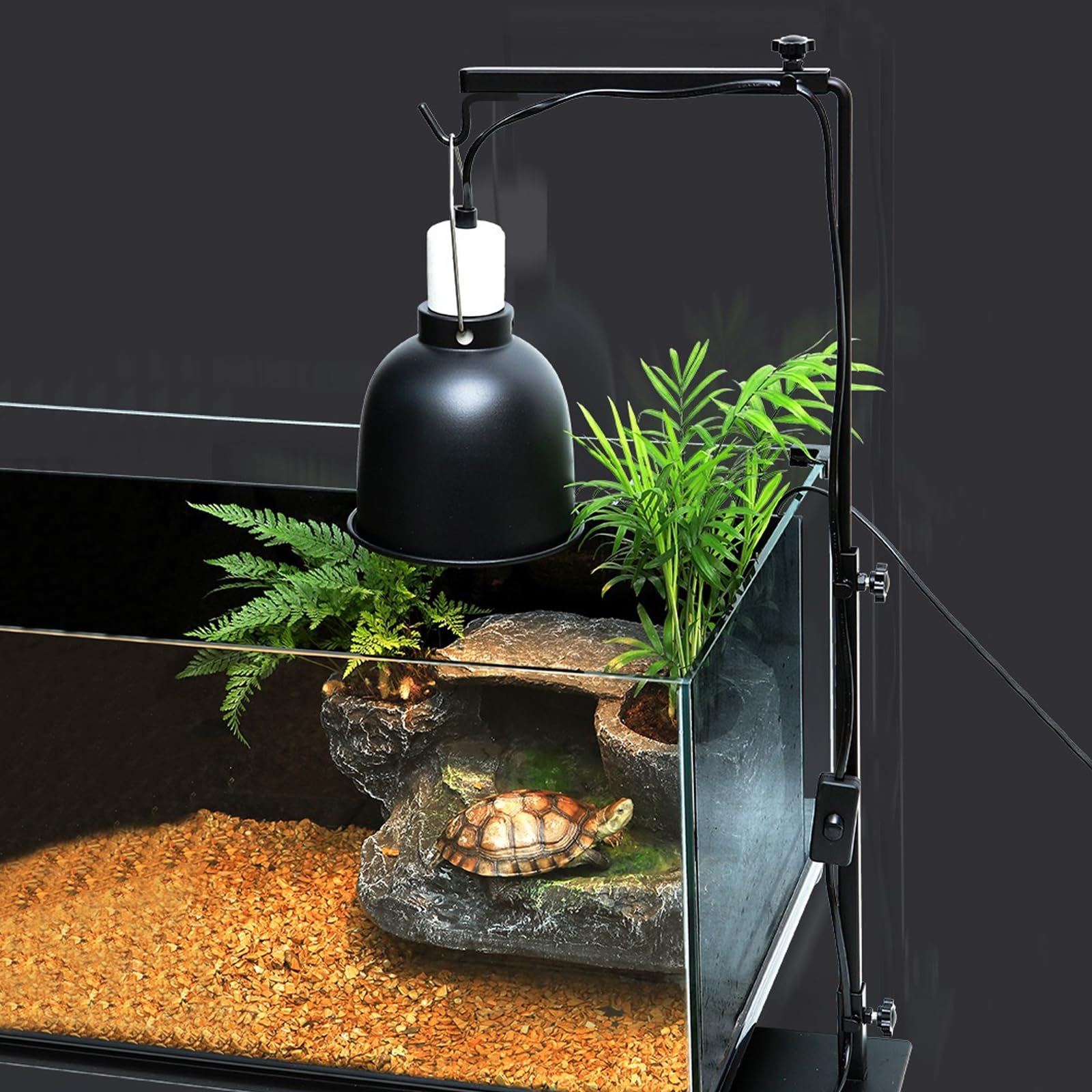 Joycabin Lampa grzewcza dla gadów, regulowana wysokość i szerokość, do terrariów o różnych wysokościach, lampa grzewcza do gadów, czarna, żarowa, 1 sztuka