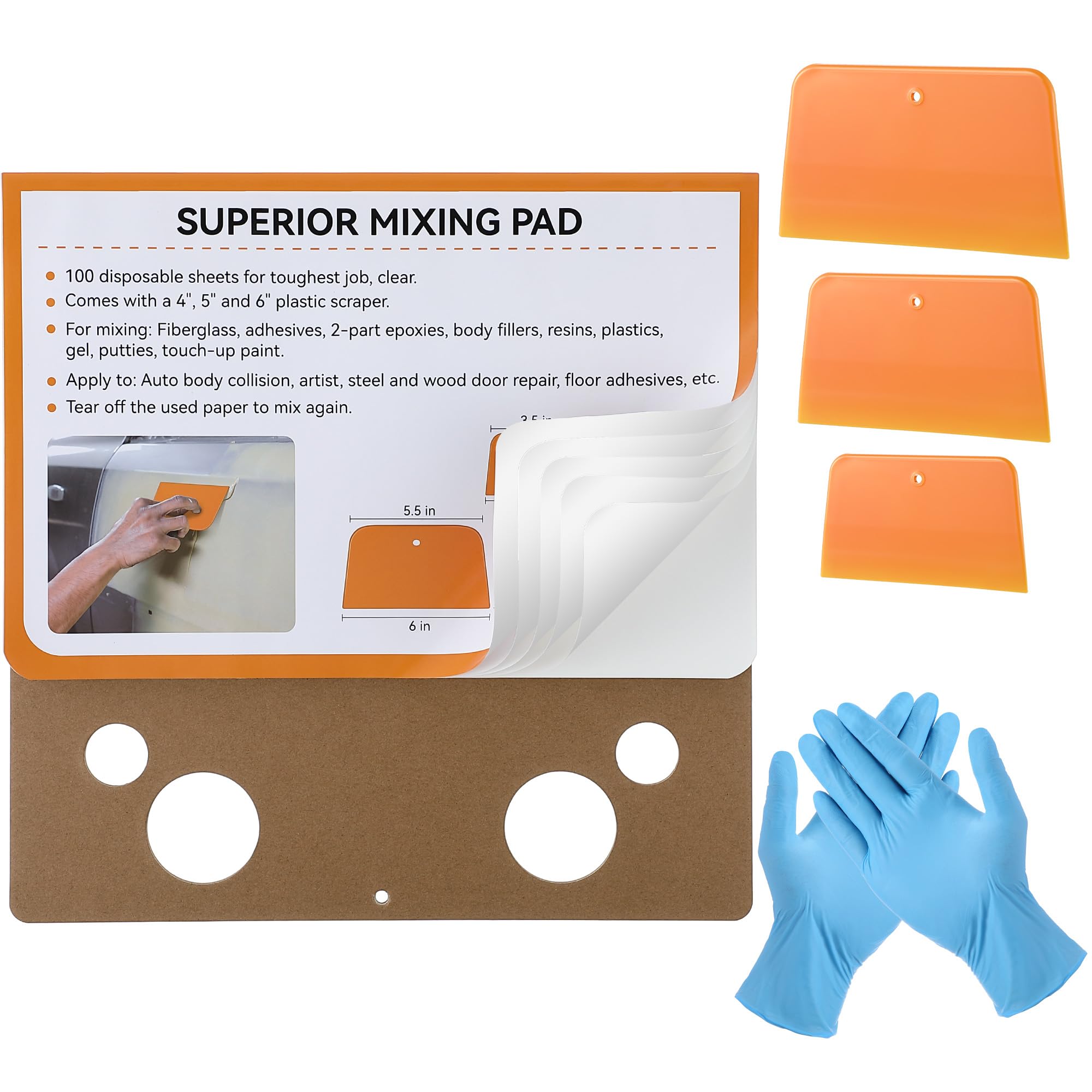 Saillong 5 Pcs Body Filler Mixing Board Kit, Mixing Pad, Scraper, Glove