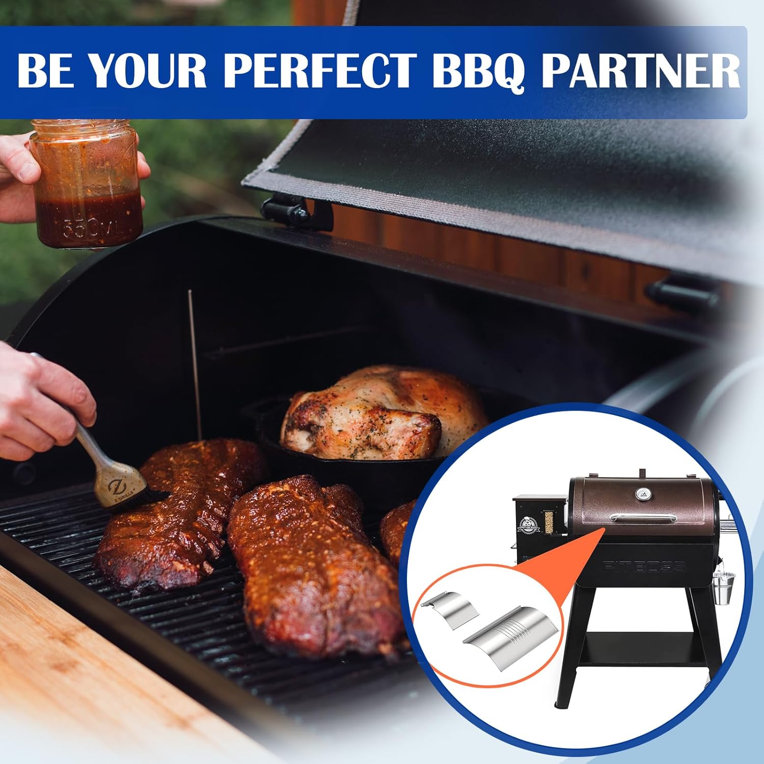 SafBbcue Flame Broiler Kit for Pit Boss 820 Series Pellet Grill Parts, Slide Cover and Bottom kit Replacement Parts for Pit Boss PB820PS1 PB820D PB820FB PB820FBC, PB820S, PB820SC Smoker Accessories