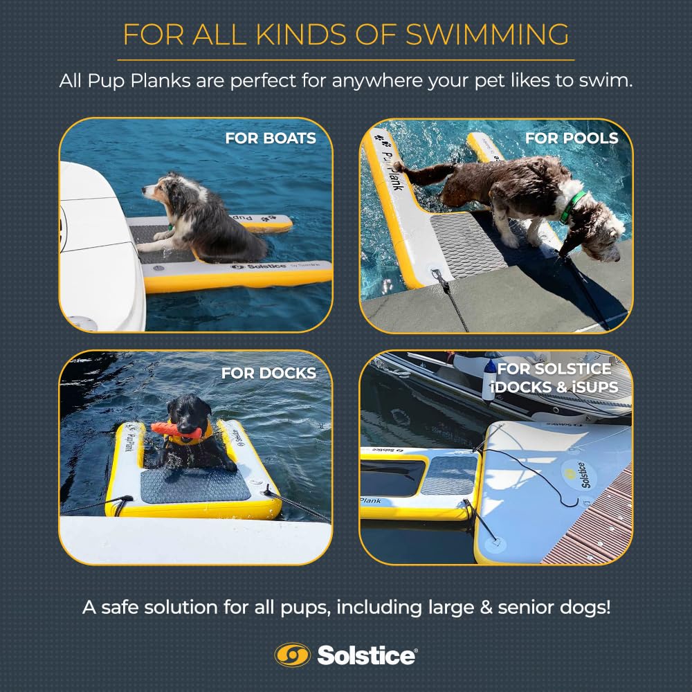 SOLSTICE Piattaforma gonfiabile per cani, per imbarcazioni e banchine, mini, capacità di 13,6 kg, piattaforma galleggiante per animali domestici, per lago, fiume, spiaggia e piscina, con pompa, design