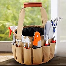 Набор садовых инструментов из 10 предметов с прочной лопатой, ножницами для обрезки, складной пилой, граблями, распылителем, перчатками и сумкой для переноски. Прочный садовый набор из алюминиевого сплава для обрезки растений, полива и обслуживания двора