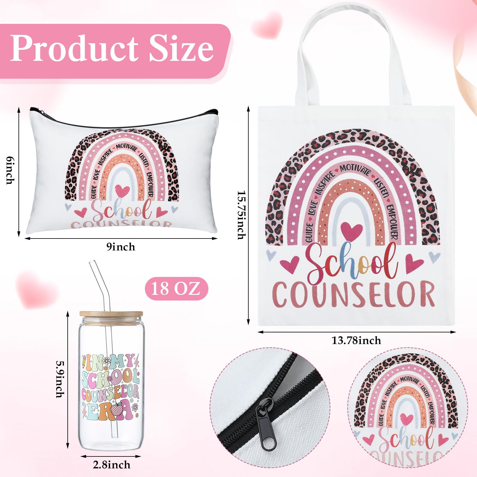 Remerry 10 Pcs School Counselor Appreciation Gifts End of School Year Teacher Gifts Set for Women Include Tote Bag Cosmetic Bag Glass Cup Card Bracelet Socks Notebook Pen for Educator