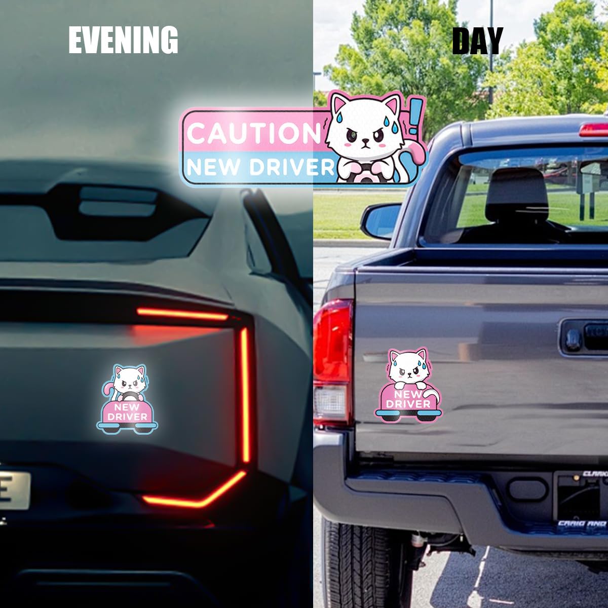 Reflective New Driver Car Magnet, Cute Funny Cartoon Vehicle Student Safety Sign for Bumper, Reusable Auto Exterior Beginner Sticker Accessories, Universal for SUV Sedan Truck (Cat-A) - Image 3