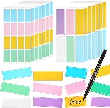 300 Pieces Labels for School Supplies Waterproof Labels Name Stickers  Assorted Colors and Size Removable Labels with Black Marker Pen Daycare ...