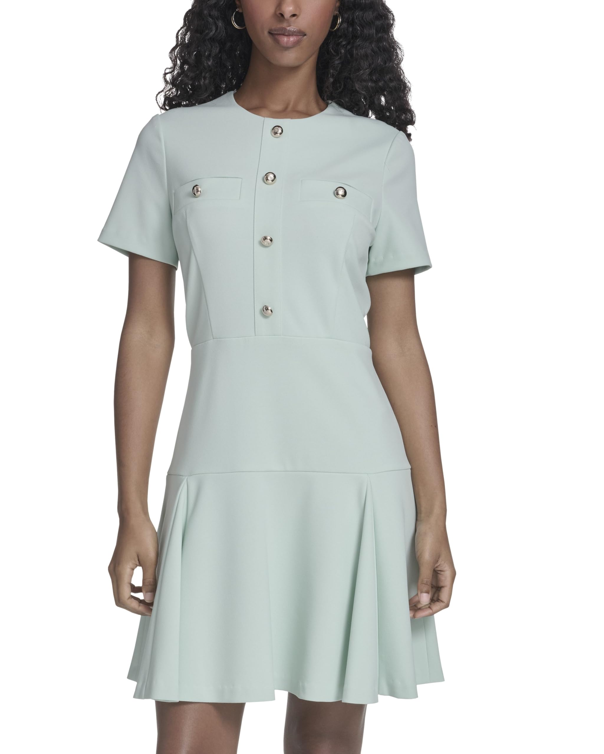Tommy Hilfiger Women's Short Sleeve Button Front Sparkle Boucle Knit Fit and Flare Mini Dress