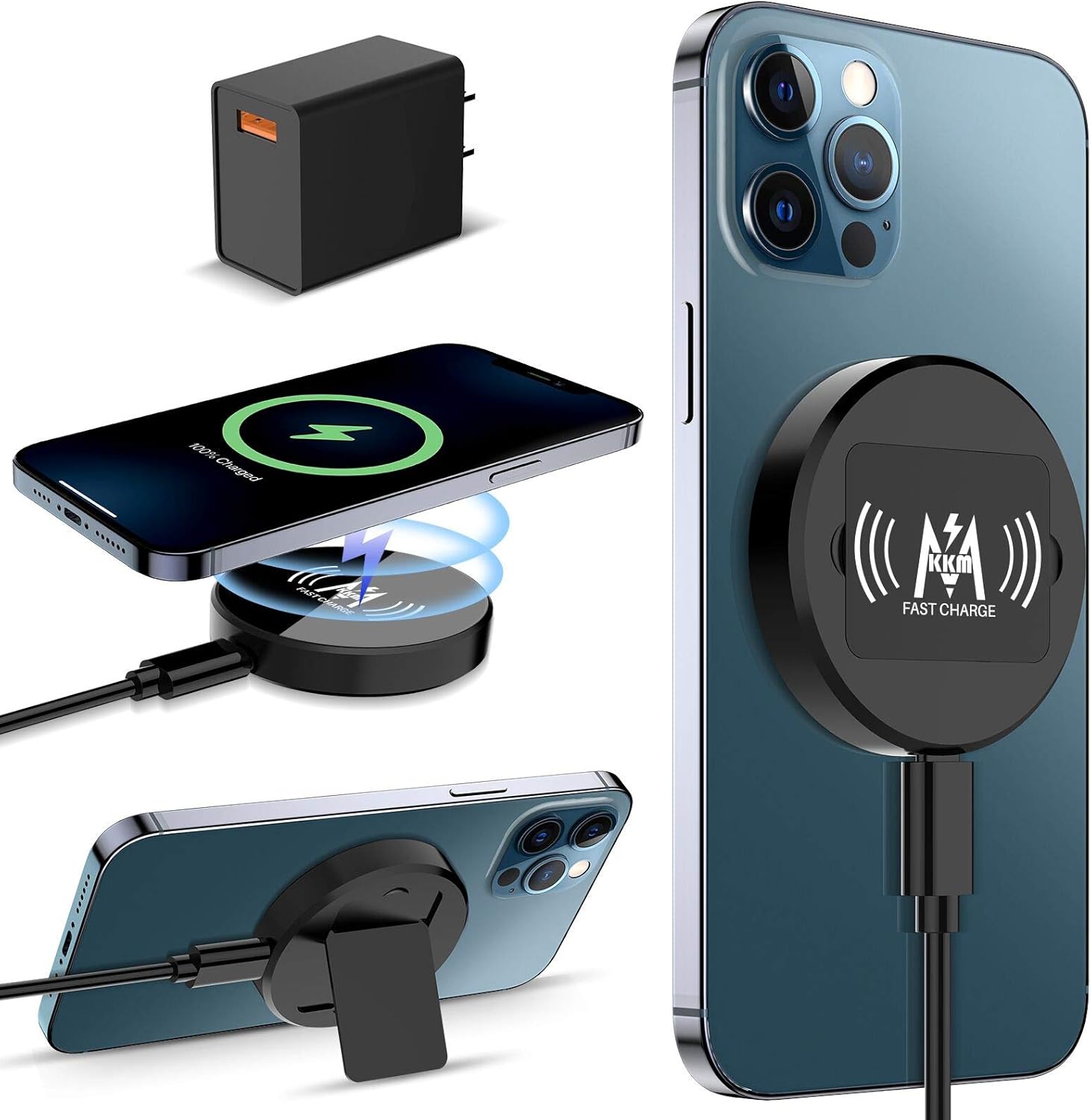 KKM Magnetic Wireless Charger, Compatible with MagSafe Charger, 15W Fast Charging Pad for iPhone 12/12 Pro/12 Pro Max /12 Mini AirPods Pro (QC 3.0 Adapter Included)