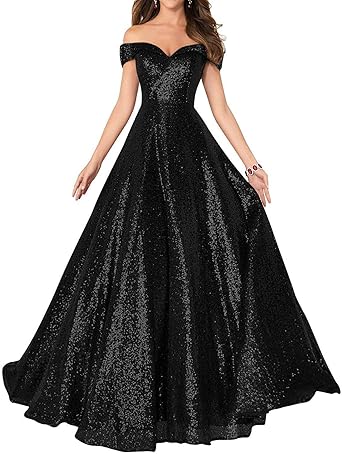 off the shoulder prom dress black