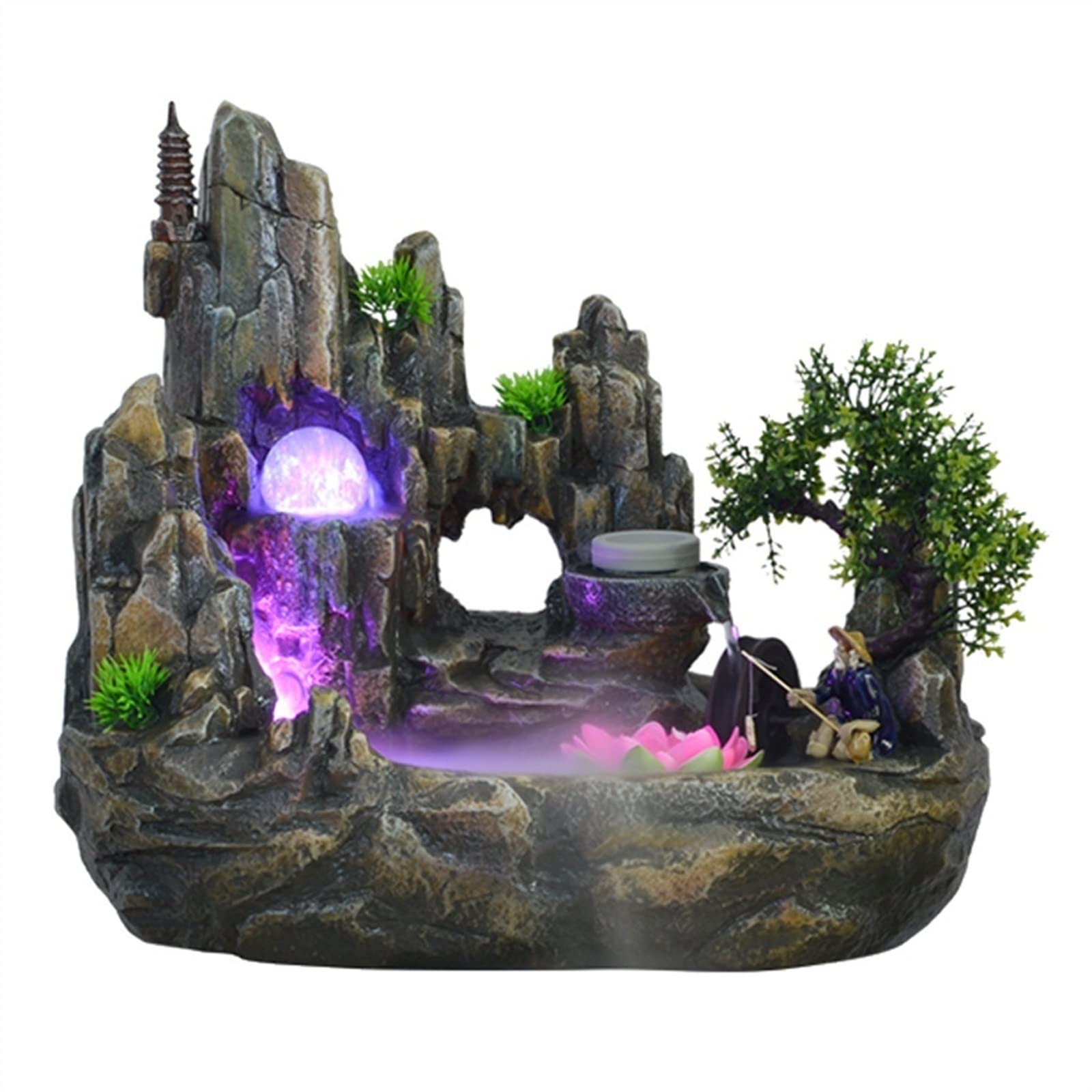 QUSYZD Indoor fountain Rockery Flowing Water Fountain Ornaments Fish Pond Living Room Office Indoor Humidifier Mountain Water Basin Landscape Desktop Decoration Tabletop,