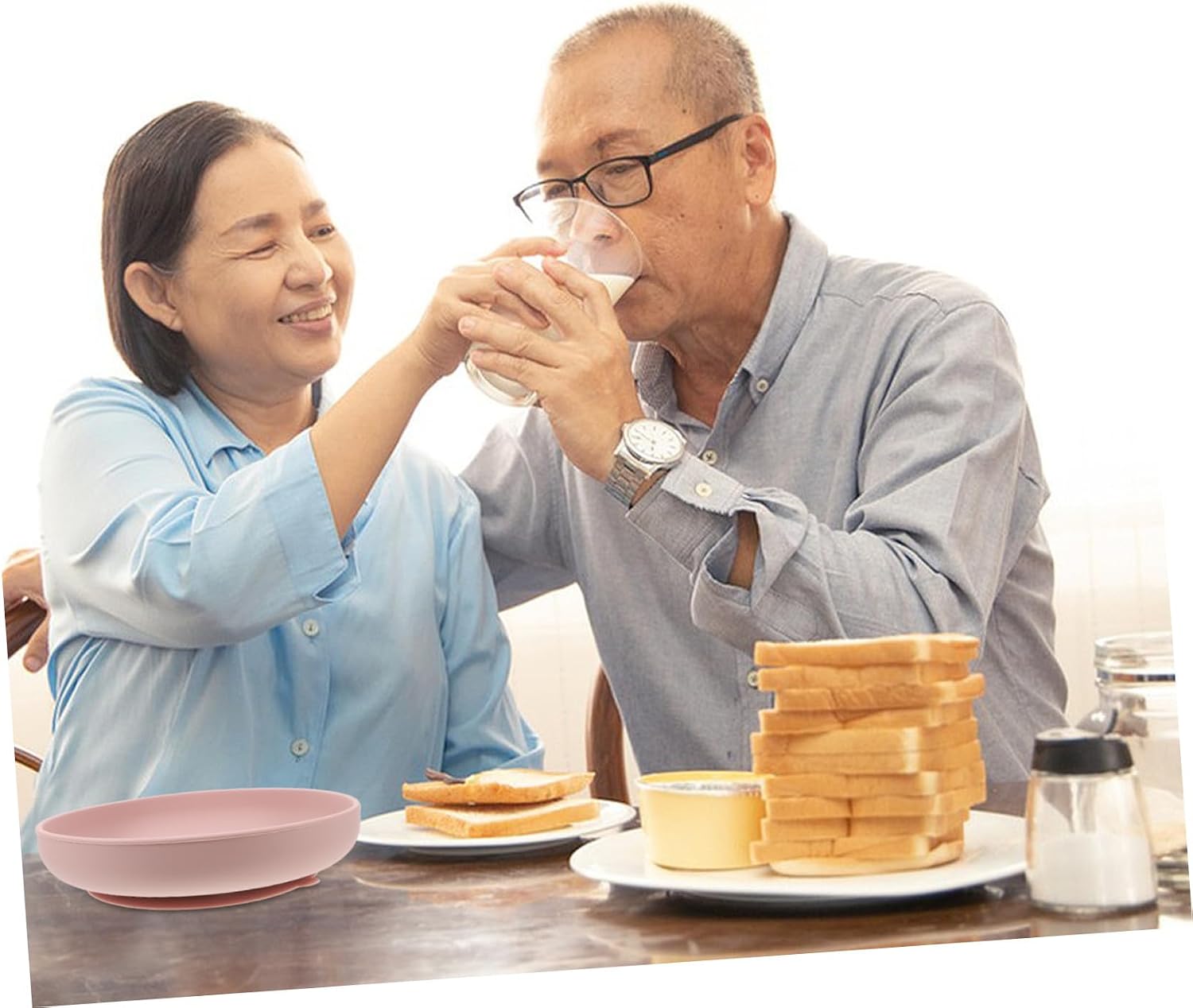 Adaptive Silicone Suction Plate for Seniors, Spill Proof Pink Dish