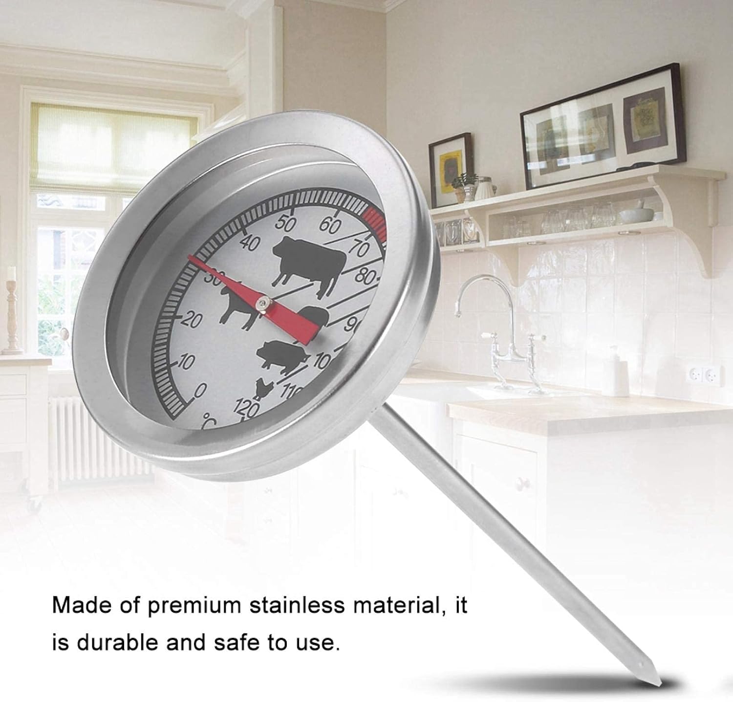 review Stainless Steel BBQ Meat Milk Kitchen Thermometer Grill Cooking Food Instant Read Long Probe Thermometer for Kitchen Cooking Grilling BBQ