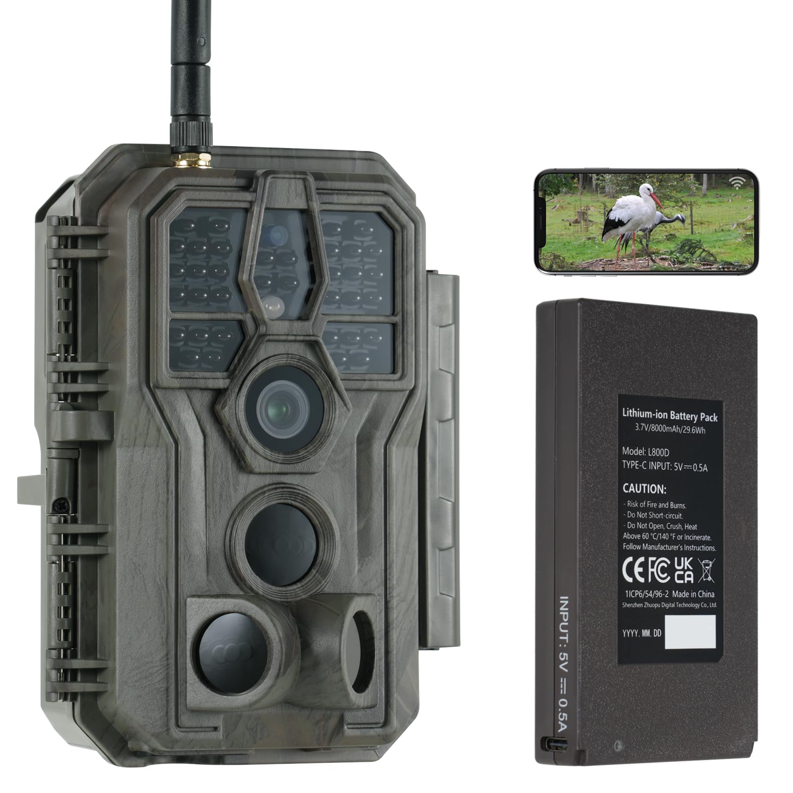 GardePro E8P Wildkamera WLAN, Wiederaufladbare 8000mAh Akku, 64MP 1296P, Wildtierkamera mit bewegungsmelder nachtsicht, Handyübertragung, WiFi, App