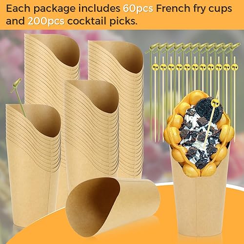 Miniatura 7 de 60 tazas desechables de charcutería con palos, soporte de papel kraft de 12 onzas para papas fritas  Recorte ancho ampliado para una mejor