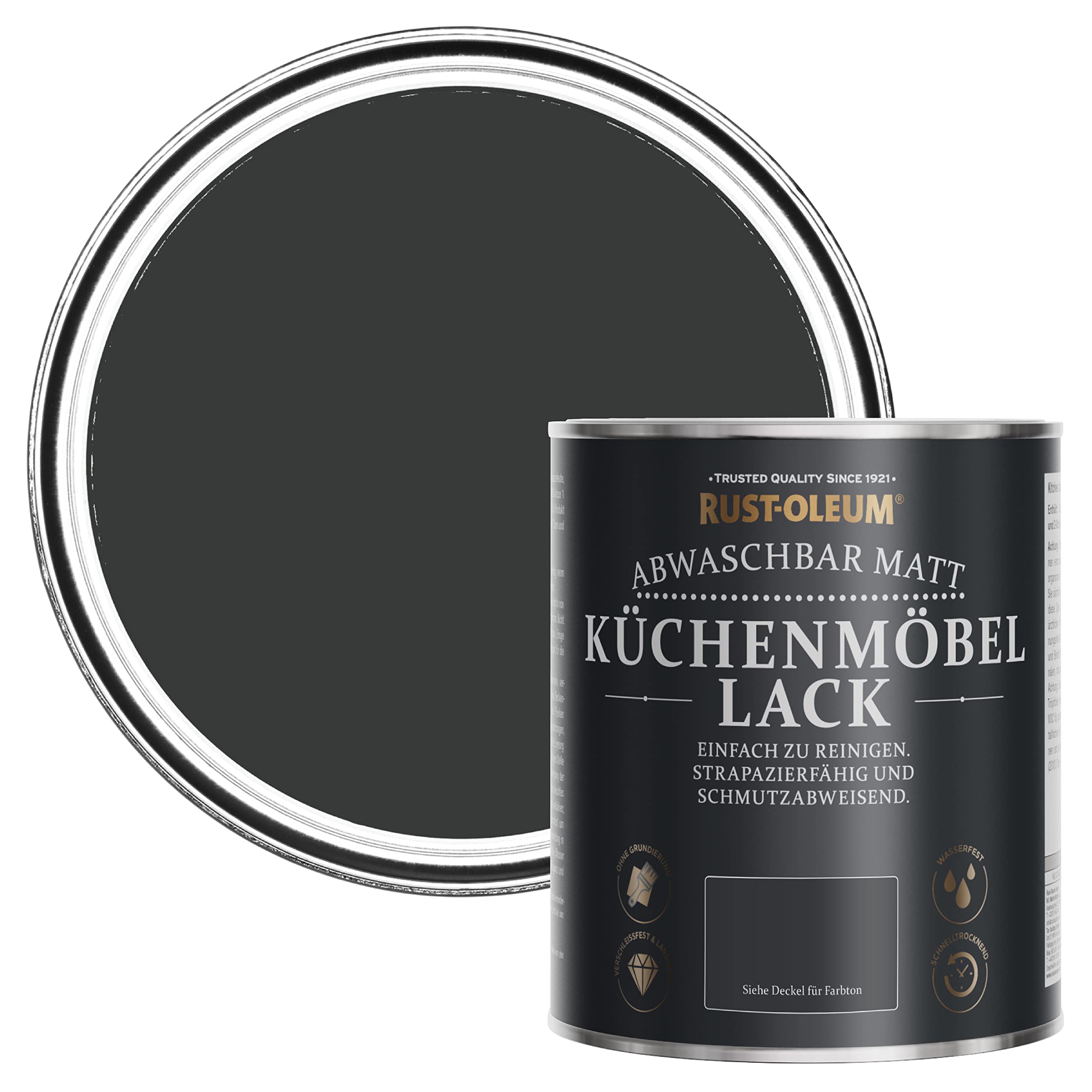 Rust-Oleum abwaschbare Küchenschrankfarbe in schwarz mit Matt Finish - Natürliche Holzkohle 750ML