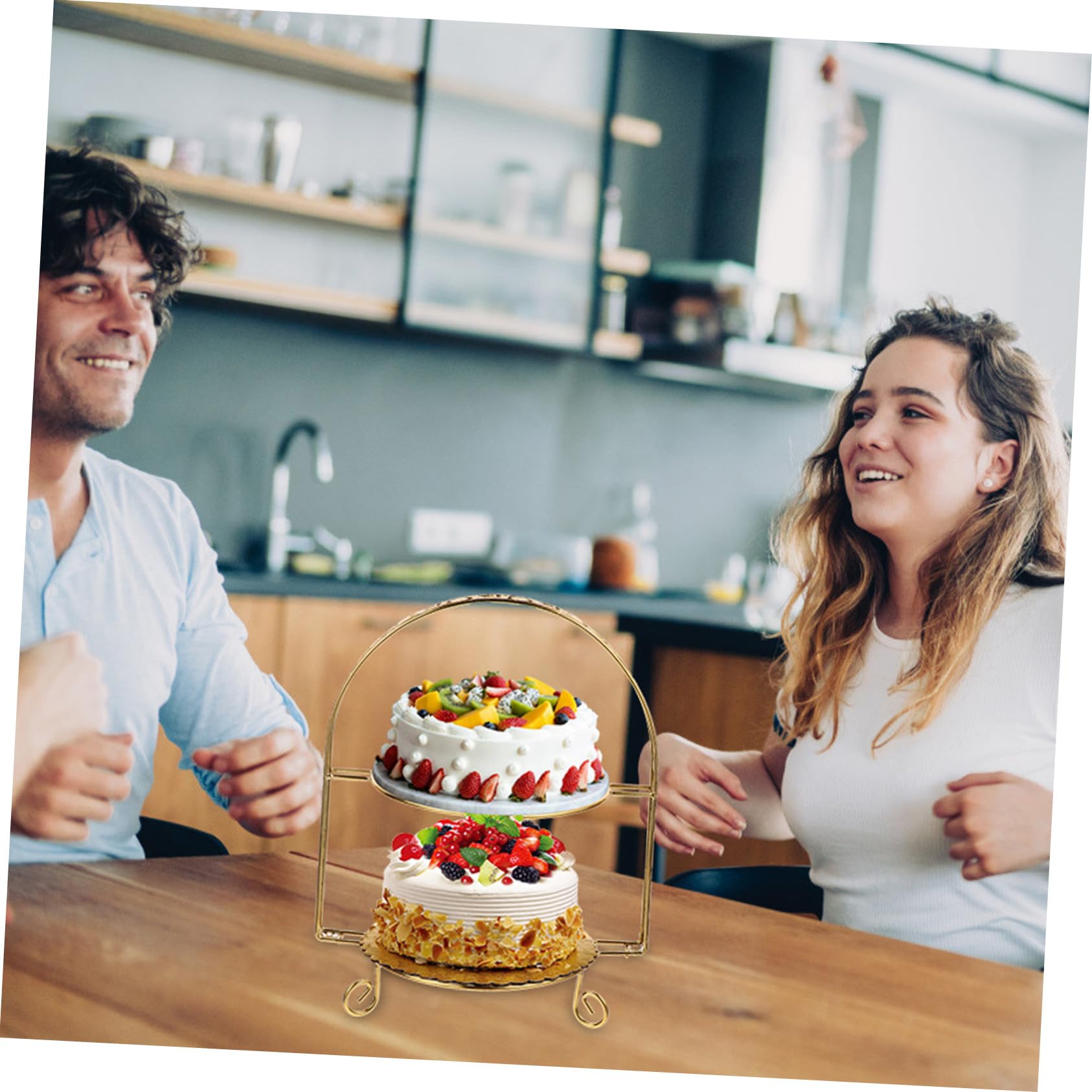 Supporto per Torte in Ferro a 2 Livelli Alzatina Dorata per Esposizione Dolci Matrimonio Festa Elegante