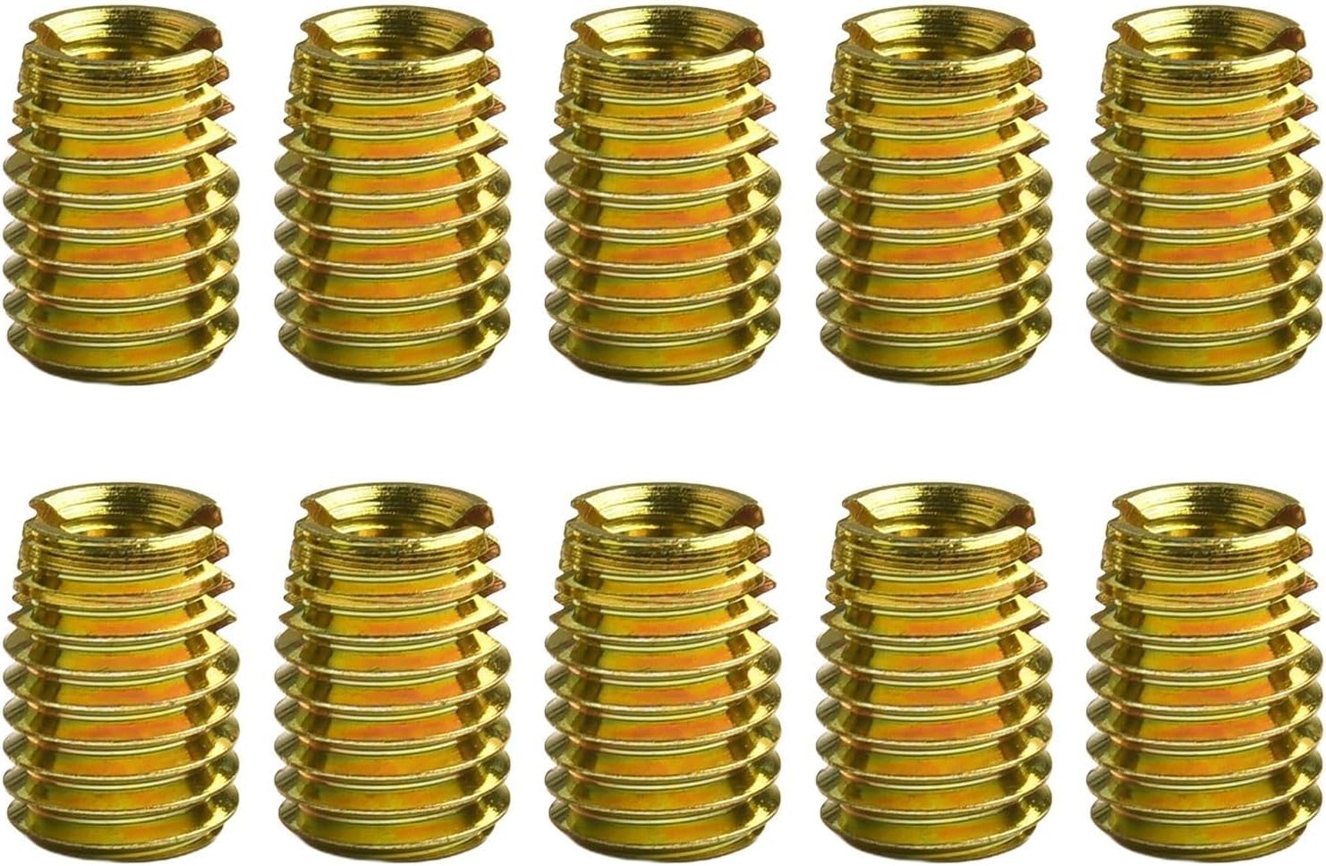 Thread Adapter Set with Internal and External Threads, Thread Reducer Nuts for M5 M6 M8 M9 M10, 10 pcs, High-Carbon Steel with Yellow Galvanized Fin(M6*1-M10*1.5-L14MM)