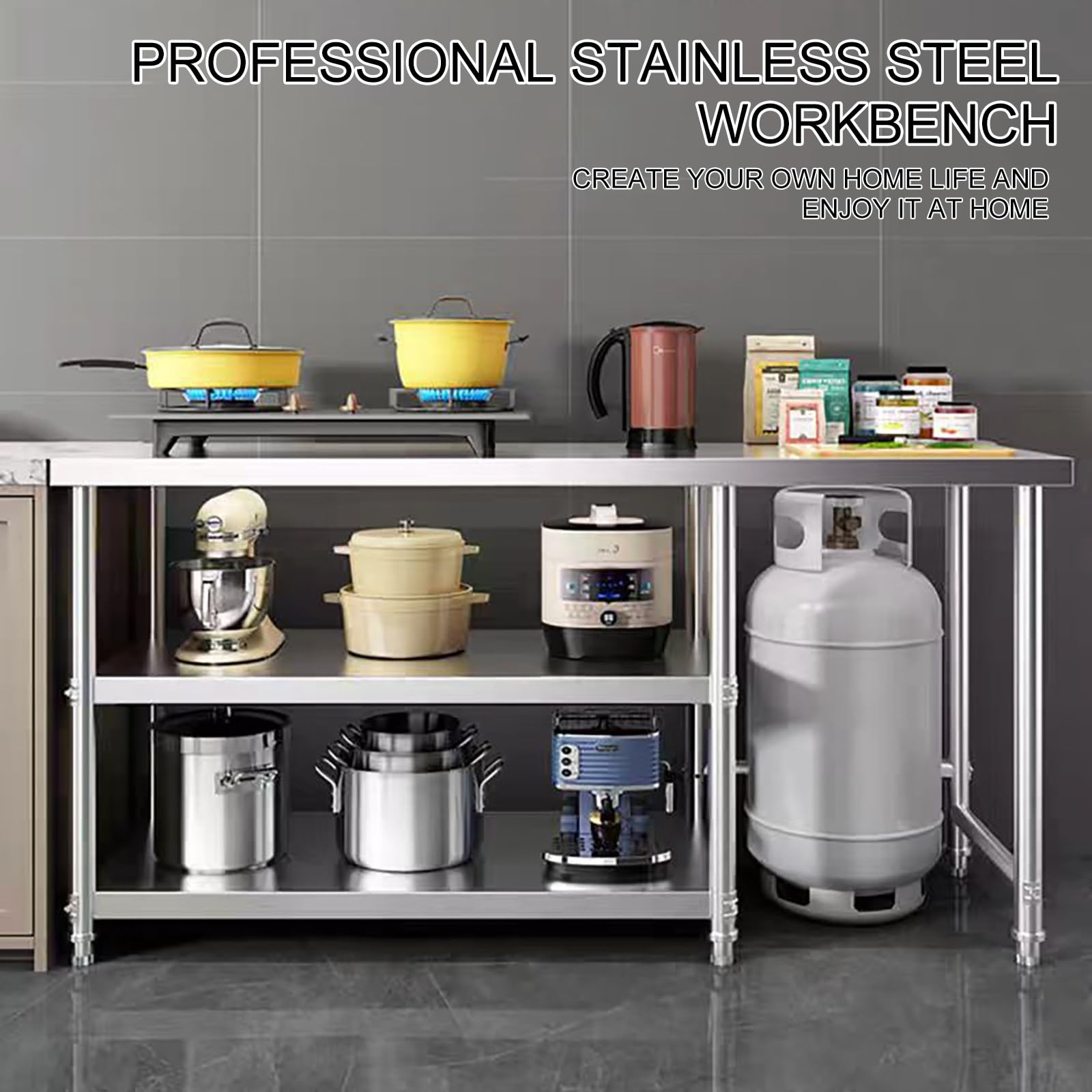 Tavolo Da Lavoro In Acciaio Inox, Tavolo Per La Preparazione Degli Alimenti, Per Cucine Professionali Bar Hotel, Con Piedini Regolabili E Ampio Ripiano Inferiore(100 * 50cm/39.3 * 19.6")