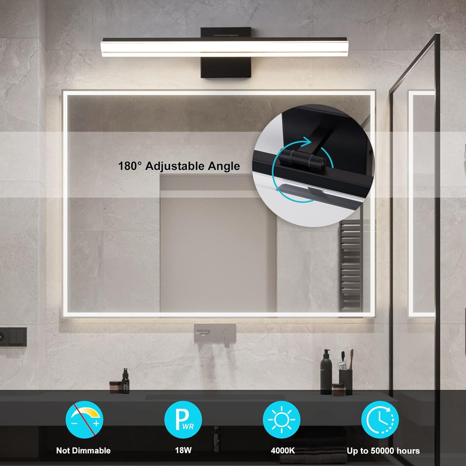 Buy Vaziden Black Bathroom Vanity Light, 22 Inch 18W Adjustable LED