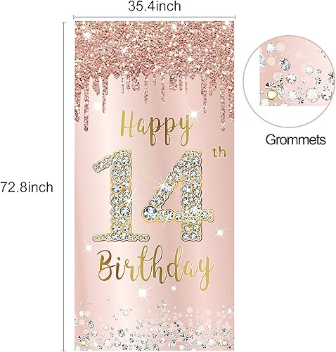 Miniatura 2 de Cartel decorativo para puerta de cumpleaños número 14 para niñas, decoración de fiesta de telón de fondo para puerta de cumpleaños de 14 años,