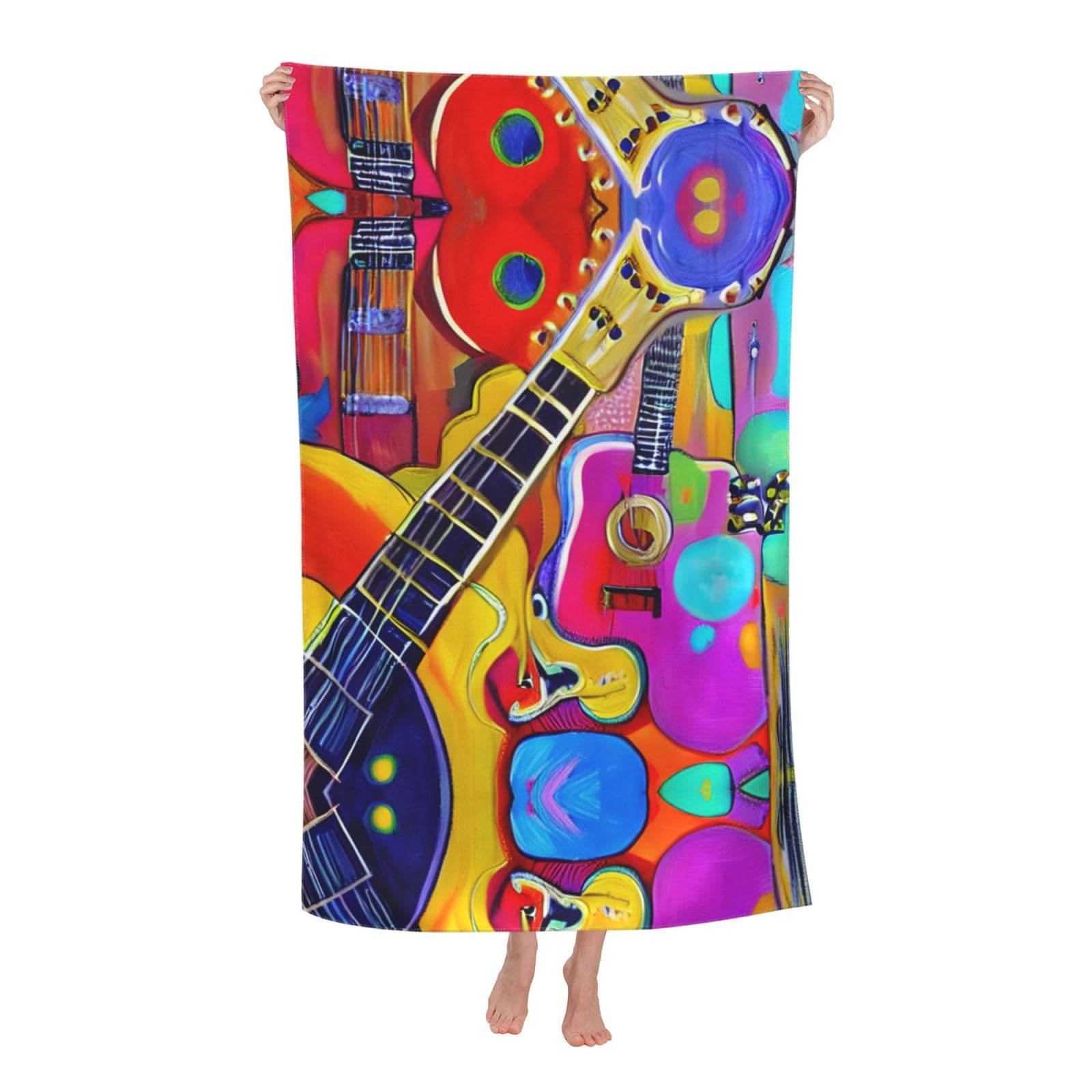 Oazcvbnn Women's White Color Acoustic And Guitars Print Adult Beach Towel Summer Travel Pool Vacation Swimming Fitness Outdoor Adventures