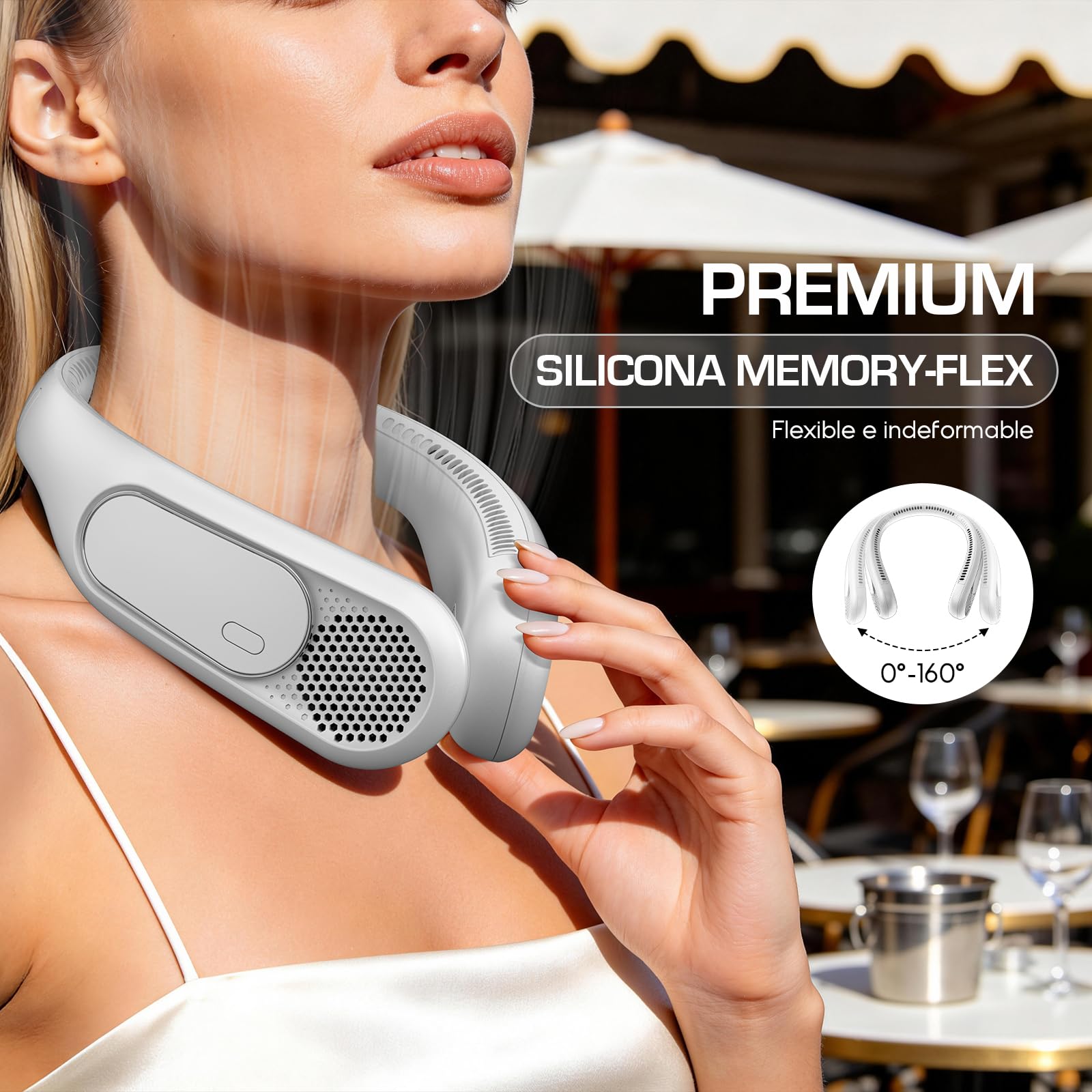 Ventilador de Cuello 6000mAh, Ventilador Cuello Sin Aspas Portátil, 4 Velocidades, Recargable USB, Larga Autonomía, para Viajes, Oficina y Exterior