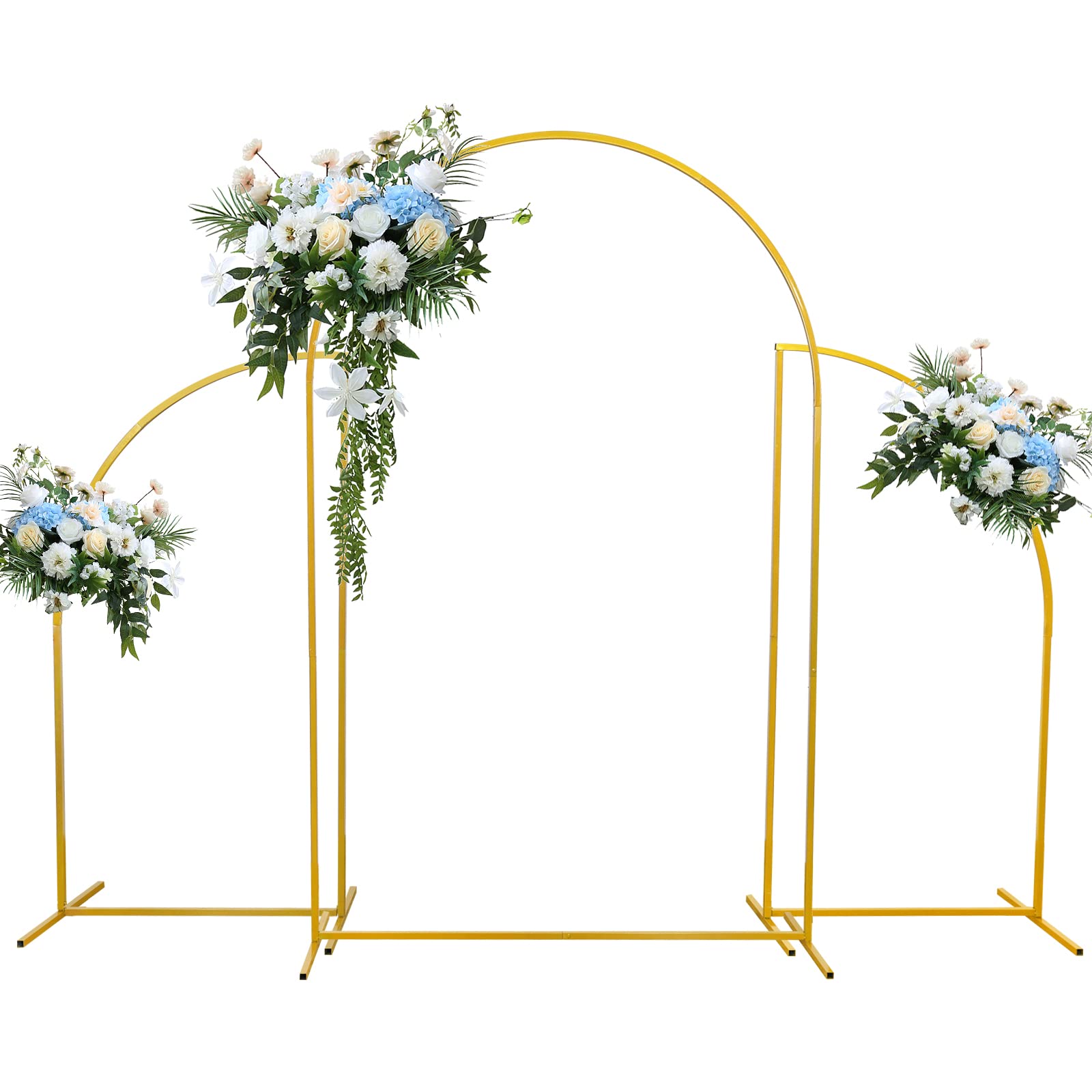 Macteyia Metal Arch Backdrop Stand 7.2FT Set of 3 Gold Wedding Balloon Arch Stand Square Arch Frame for Wedding Ceremony Birthday Party Celebration Outdoor Indoor Graduation Decoration