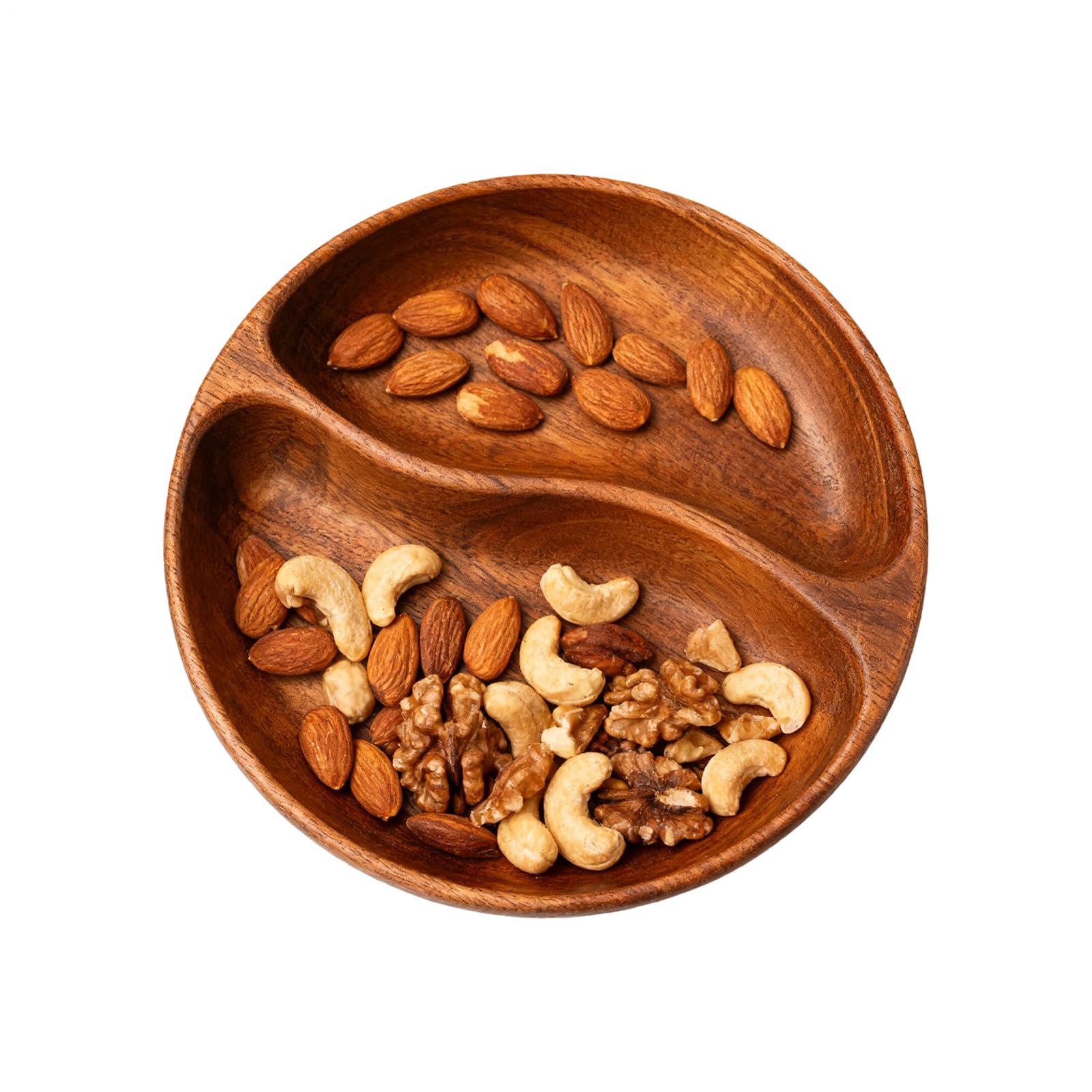 Generico Ciotole in Legno Con 2 Scompartimenti Decorativo Rustico | Porta Ciotole Da Insalata E Alimenti Per Noci Ciliegie Insalata Frutta Caramelle Biscotti Cucina Bancone Casa Ufficio Bar