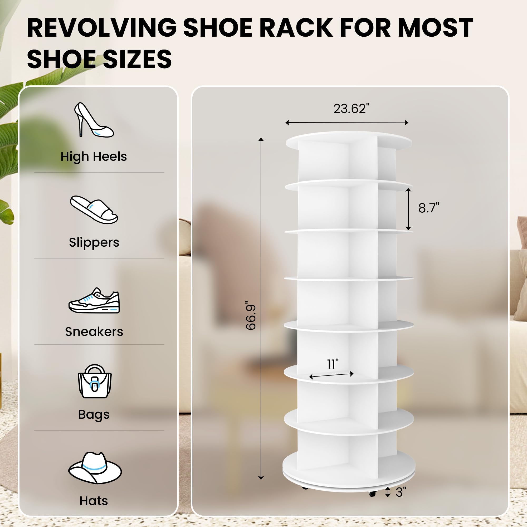 uyoyous Scarpiera rotante a 6 ripiani girevole a 360 ° originale scarpiera rotante espositore per scarpe Lazy Susan Storage rotondo carosello scarpe armadio organizzazione