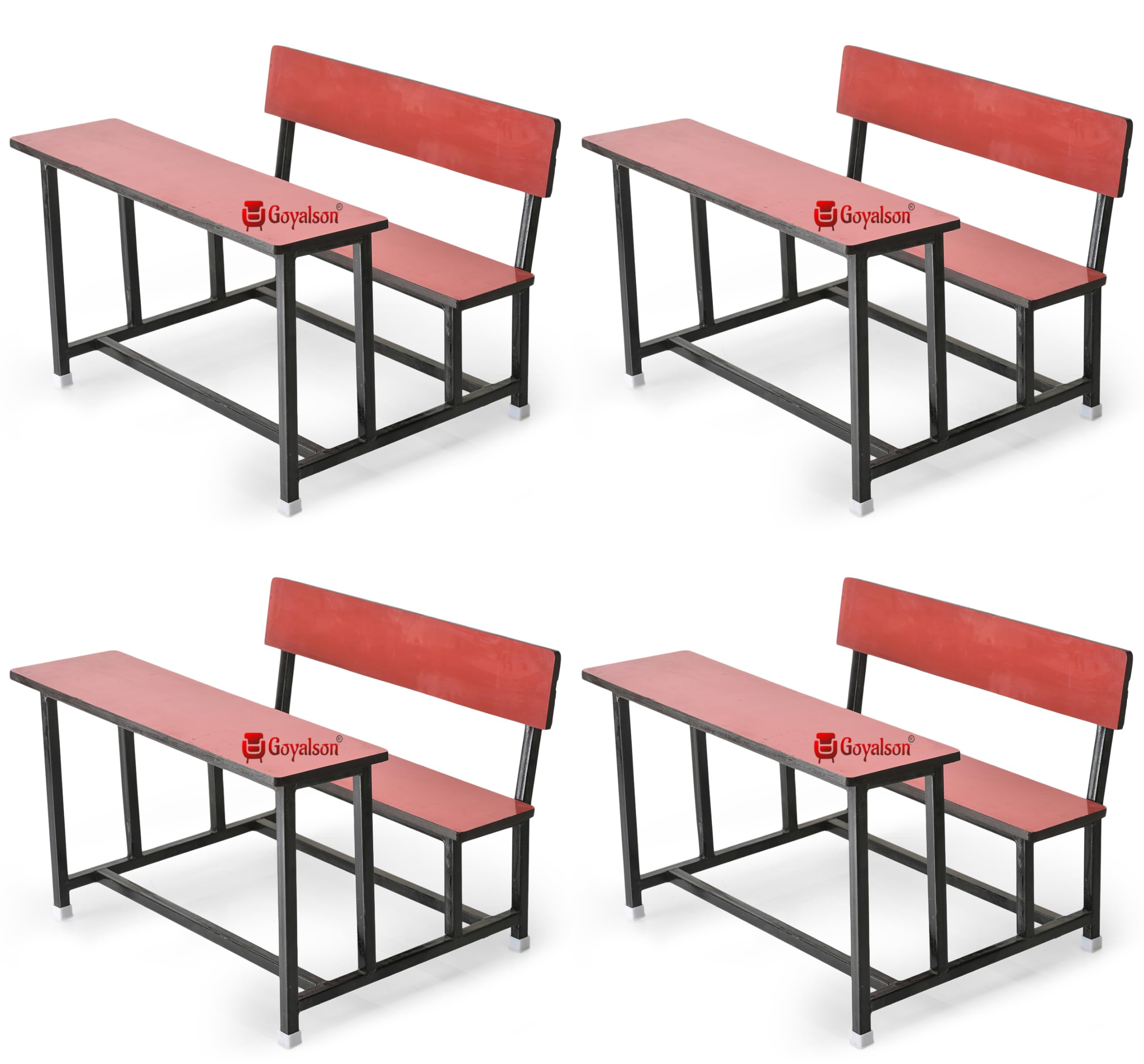 Home Tution School College Duel Desk Bench for All Students Girls Boys Heavy Duty Frame with ply Board (4, RED, Small Students with Back)-image-45