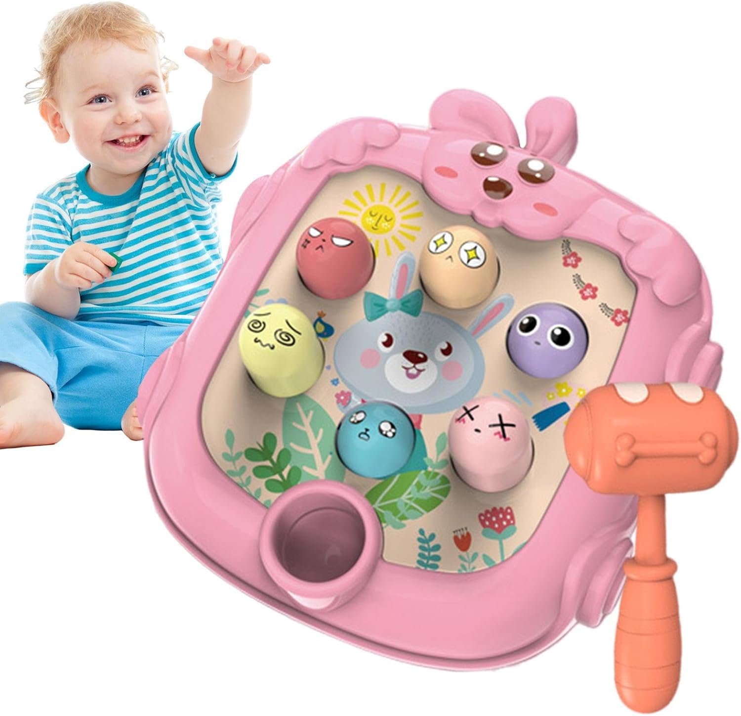 BeFunky Whack Game Mole - Interactive Fidget Toy and Game for Toddler | Cartoon Bunny Design Hammering and Pounding Toys with Hammer (Pink) - Image 8 thumbnail